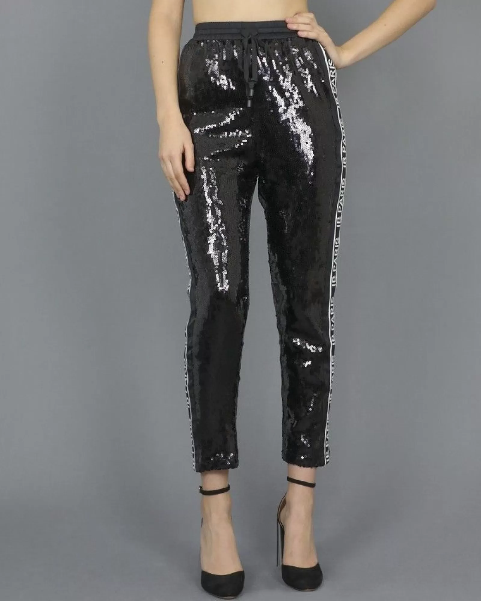 La Piscine Paris Pantalon survêtement à sequins Isabelle Blanche Noir Sale