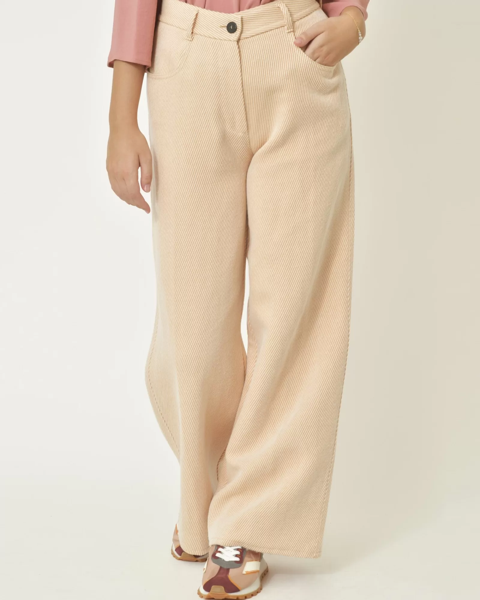 La Piscine Paris Pantalon Taille Haute à Rayures Diagonales Forte Forte Rose Cheap