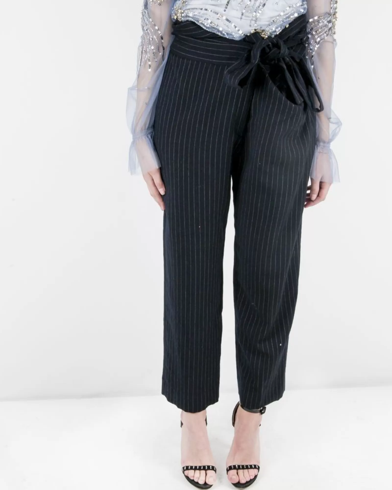 La Piscine Paris Pantalon taille haute en laine rayé Forte Forte Bleu Outlet