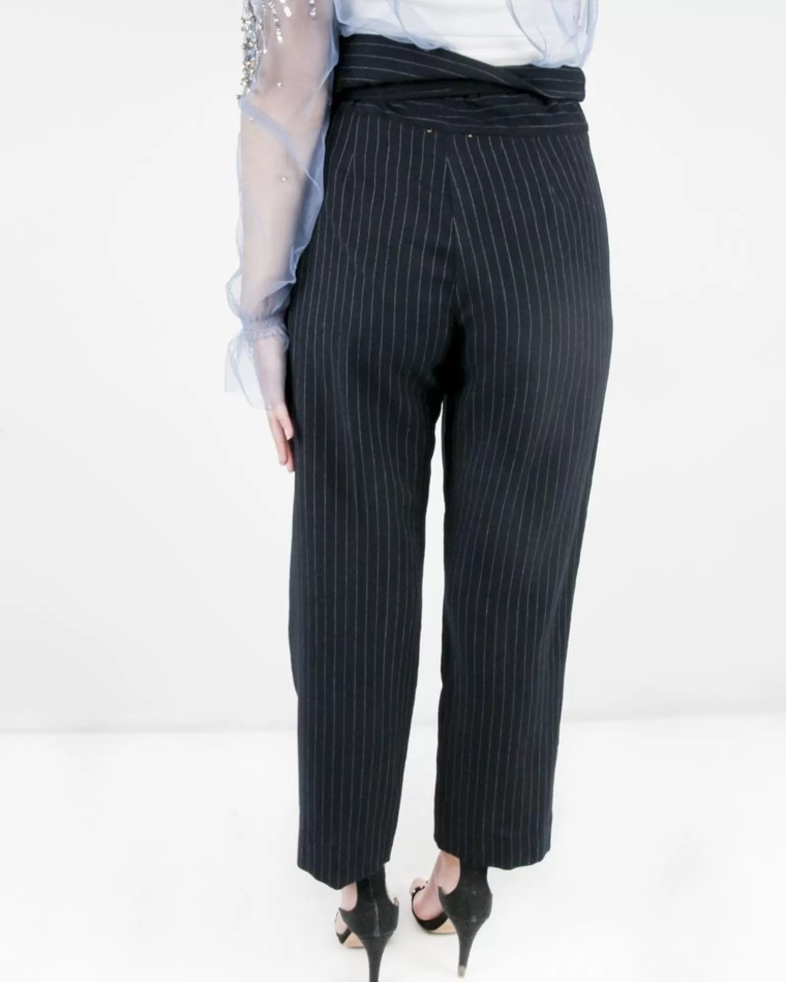 La Piscine Paris Pantalon taille haute en laine rayé Forte Forte Bleu Outlet