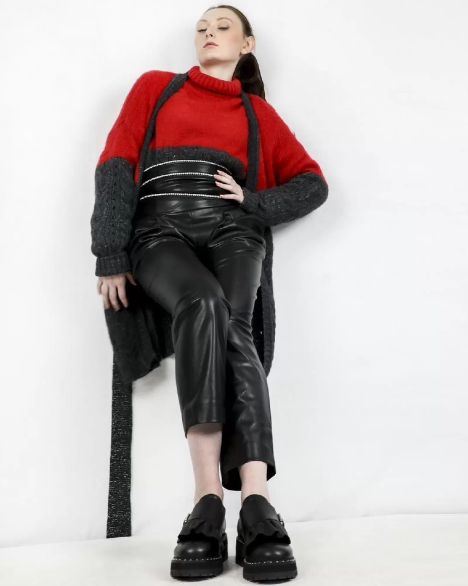 La Piscine Paris Pantalon taille haute en simili à galon strassé Space Simona Corsellini Noir Fashion