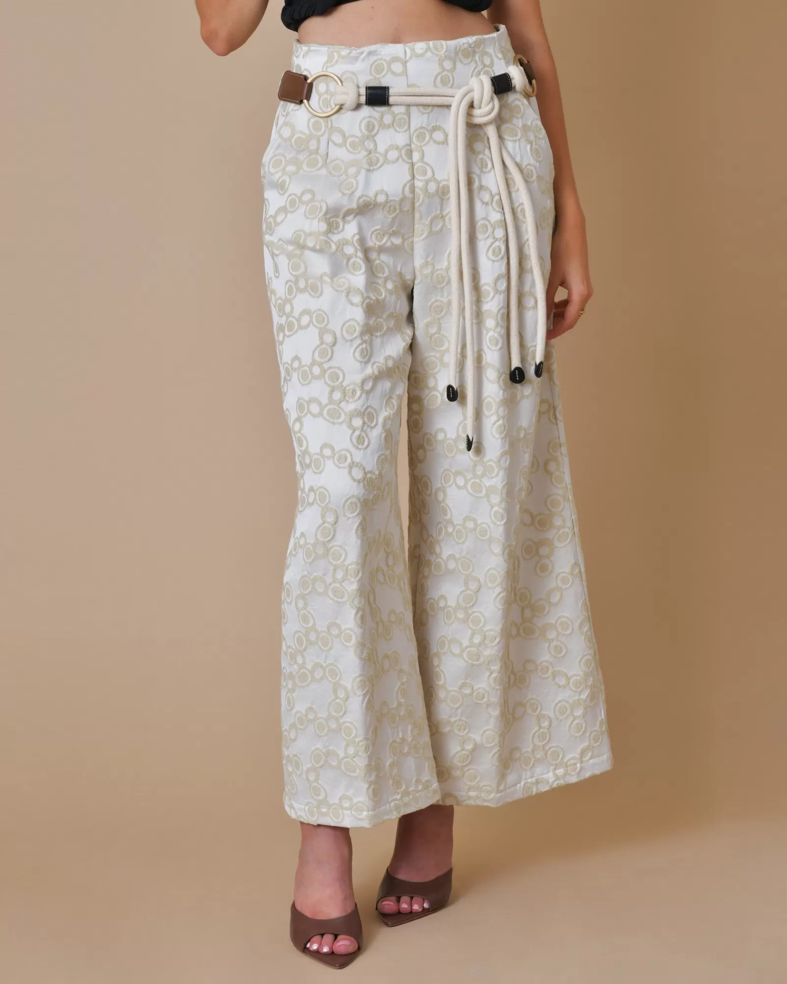 La Piscine Paris Pantalon évasée en coton mélangé Vicario Cinque Beige Clearance