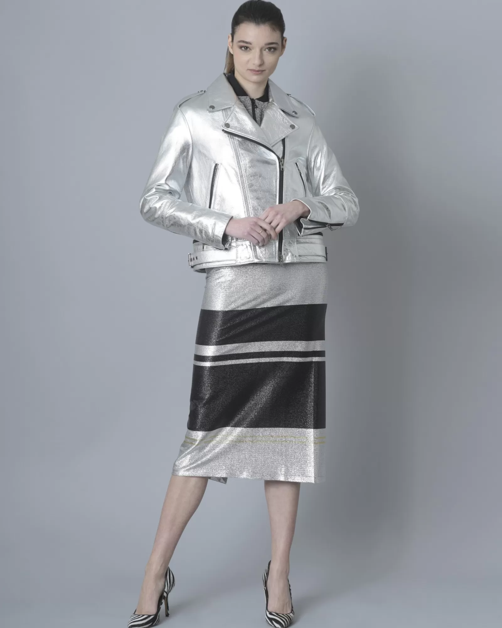 La Piscine Paris Perfecto en cuir lamé 7 for All Mankind Argenté Sale