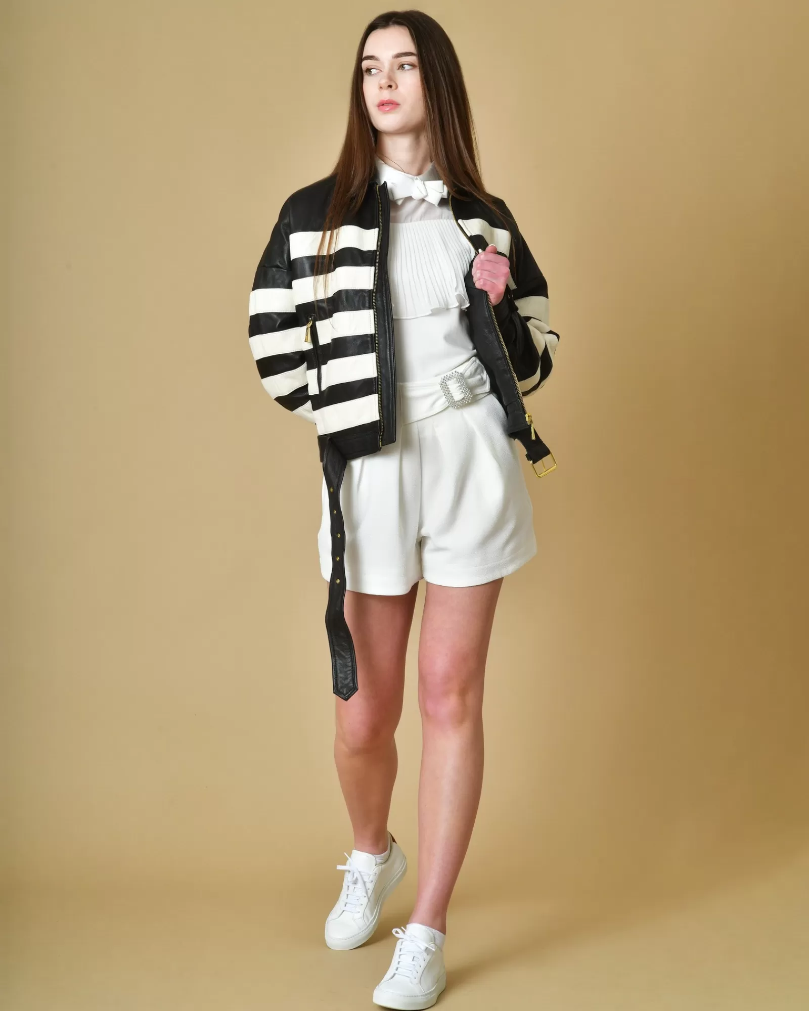 La Piscine Paris Perfecto en cuir rayé et blanc Each x Other Noir Shop