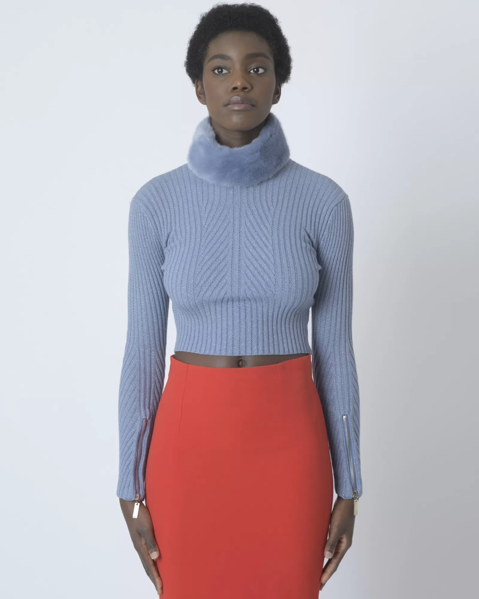 La Piscine Paris Pull à col fourrure Elisabetta Franchi Bleu Fashion