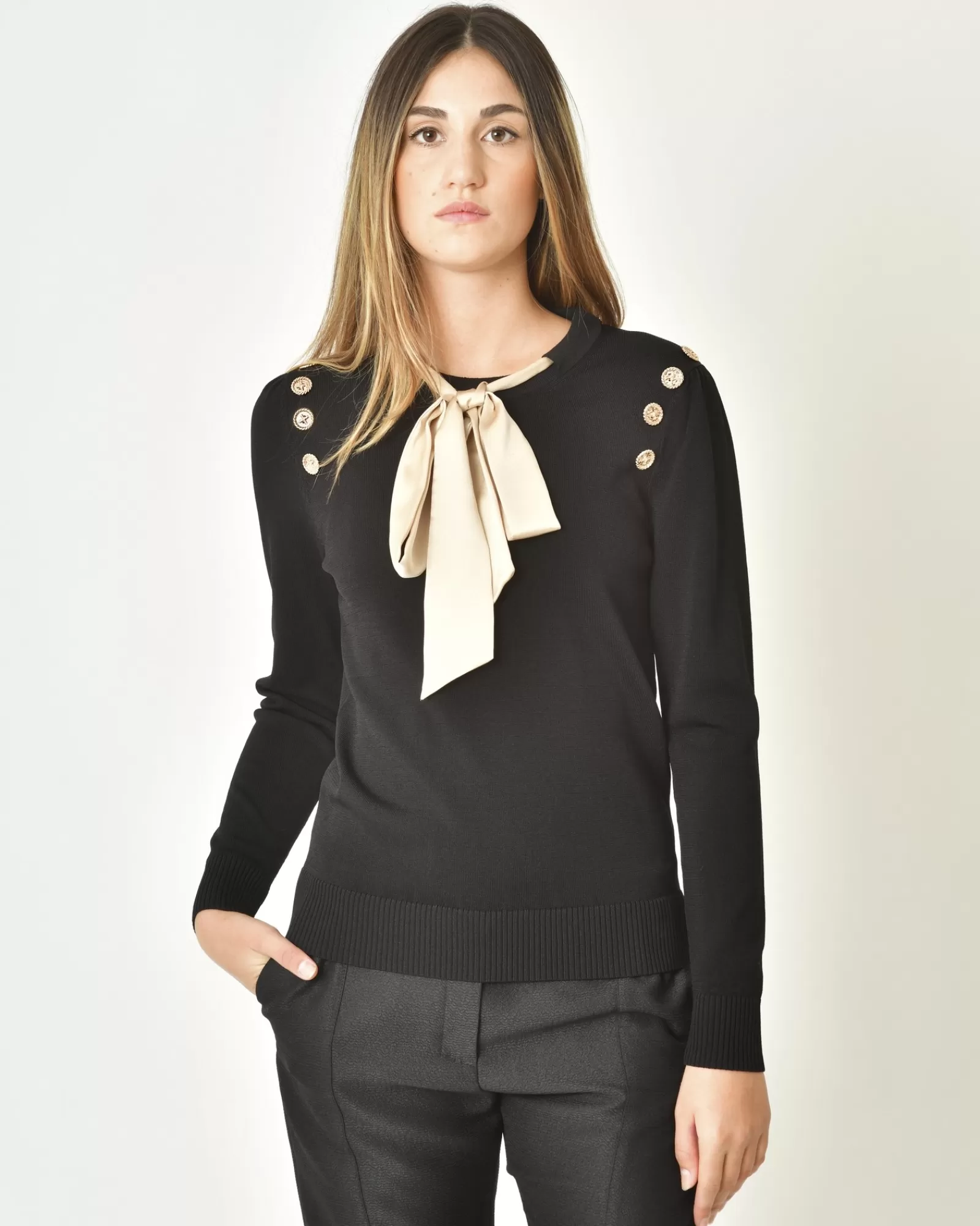 La Piscine Paris Pull à col noué Edward Achour Noir Best Sale