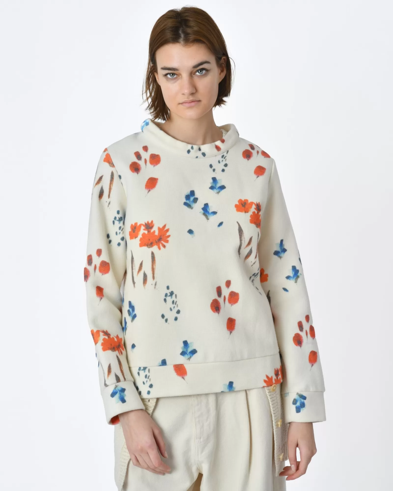 La Piscine Paris Pull blanc écru motif fleurs Lauret Ecru Fashion