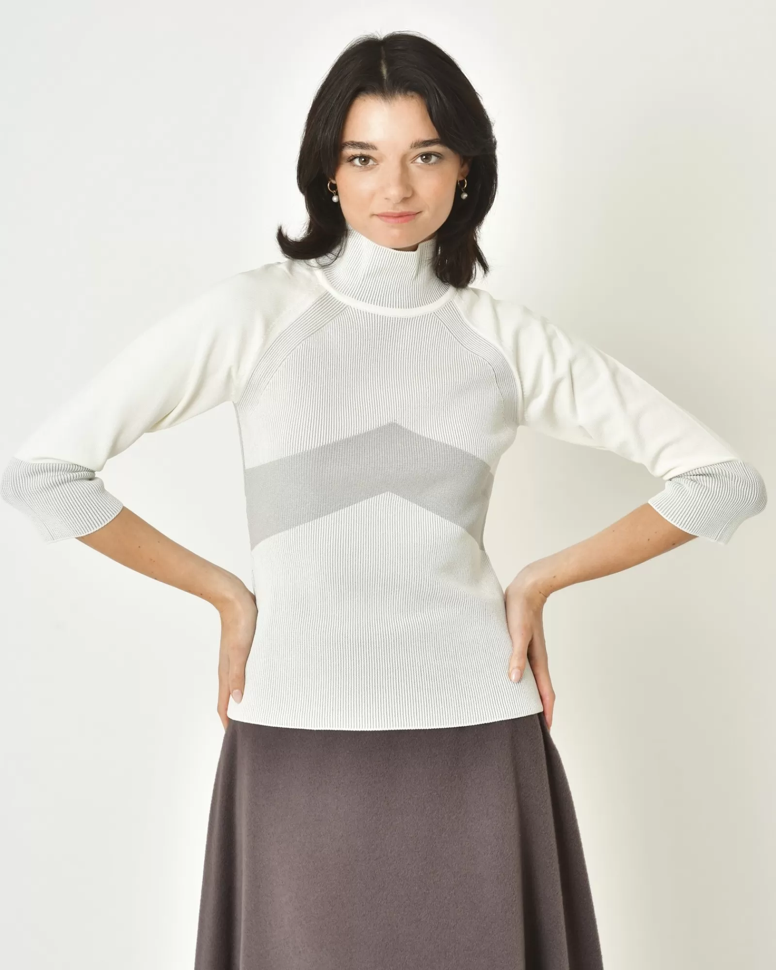 La Piscine Paris Pull col roulé à rayures Malloni Blanc Outlet