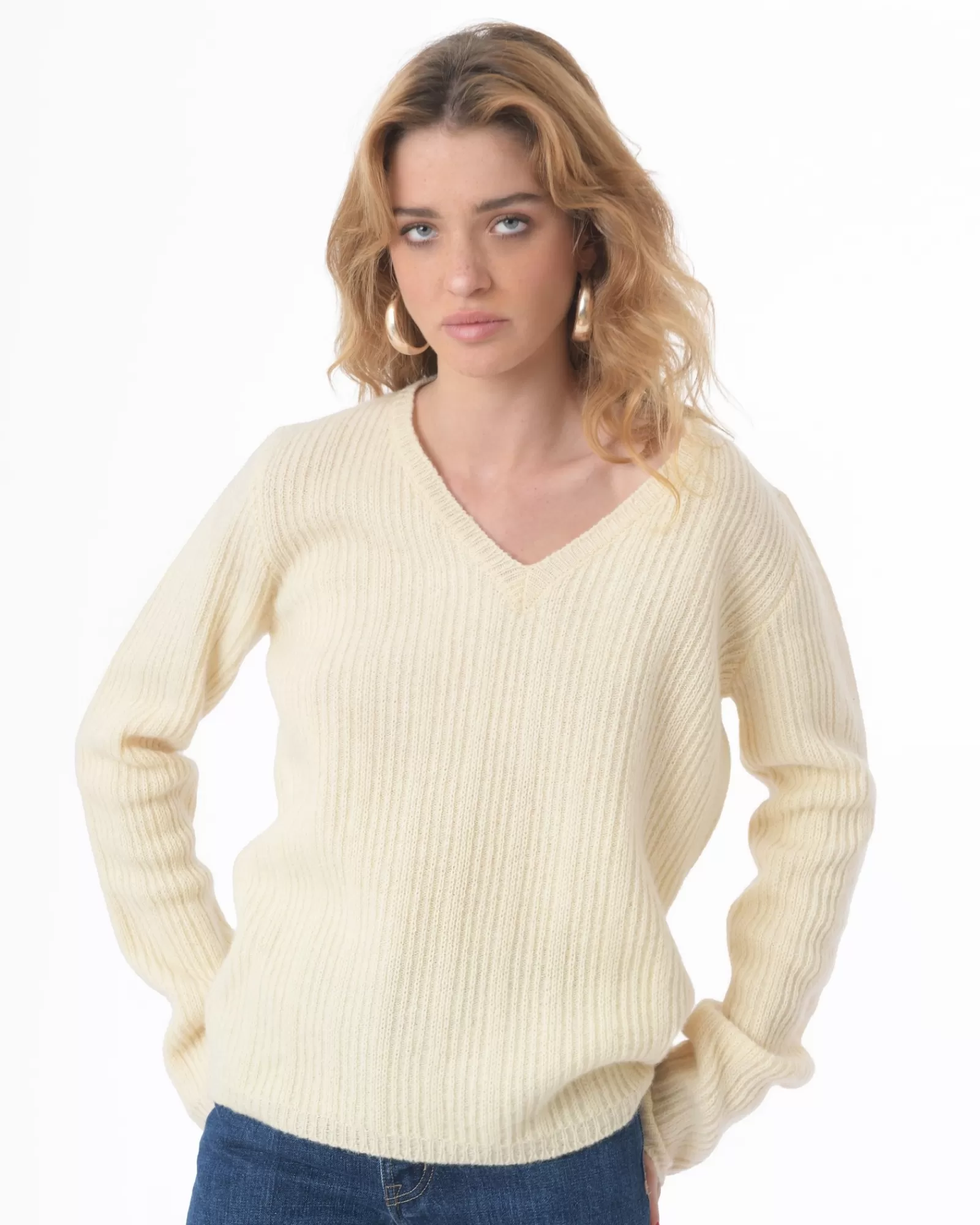 La Piscine Paris Pull col V Prada Beige Hot