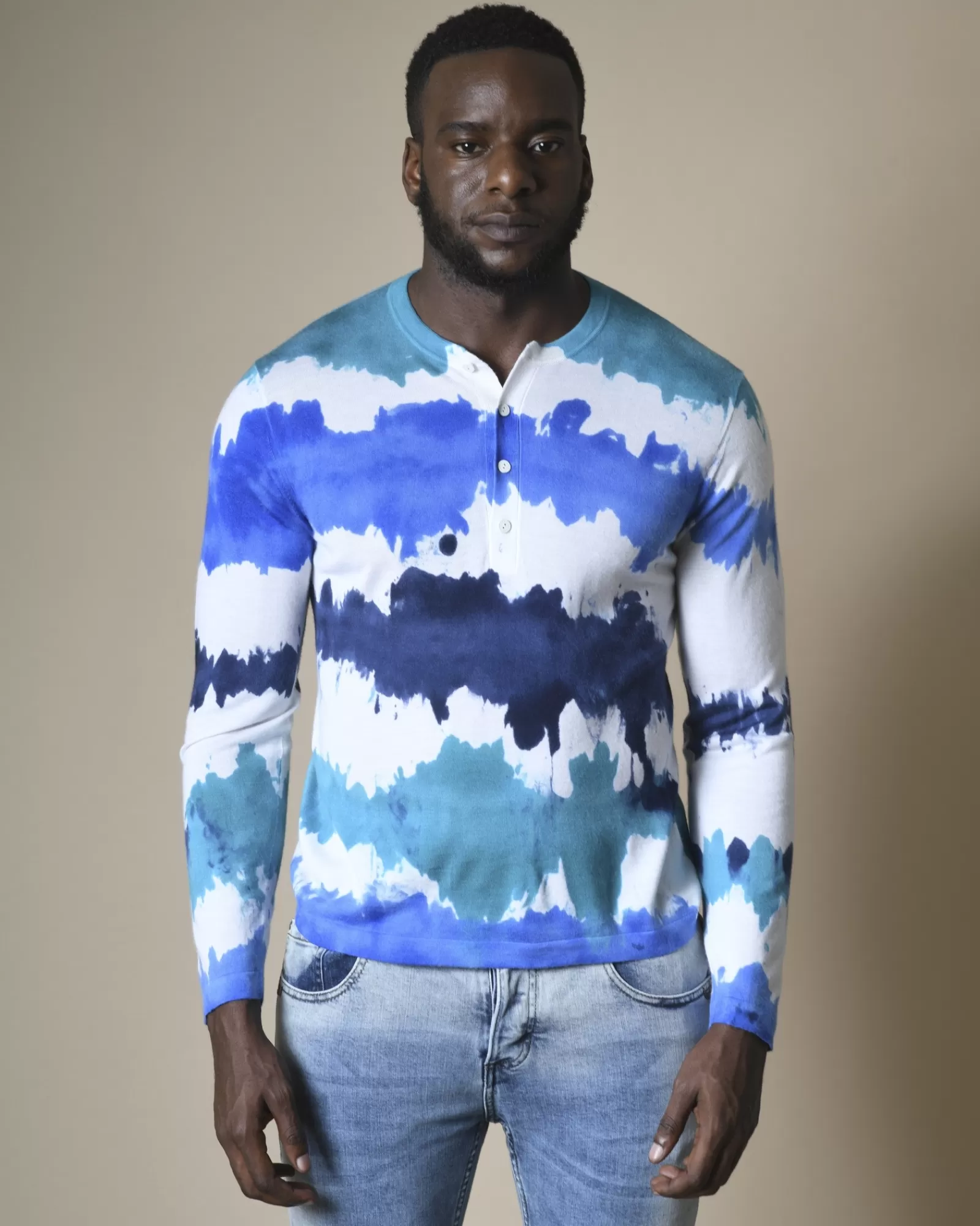 La Piscine Paris Pull en cachemire et soie à imprimé tie & dye Canessa Bleu Store