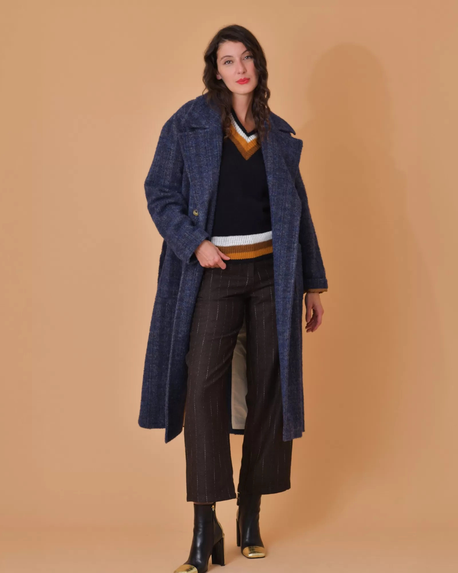 La Piscine Paris Pull en col V à rayures multicolores Chloé Stora Bleu Fashion