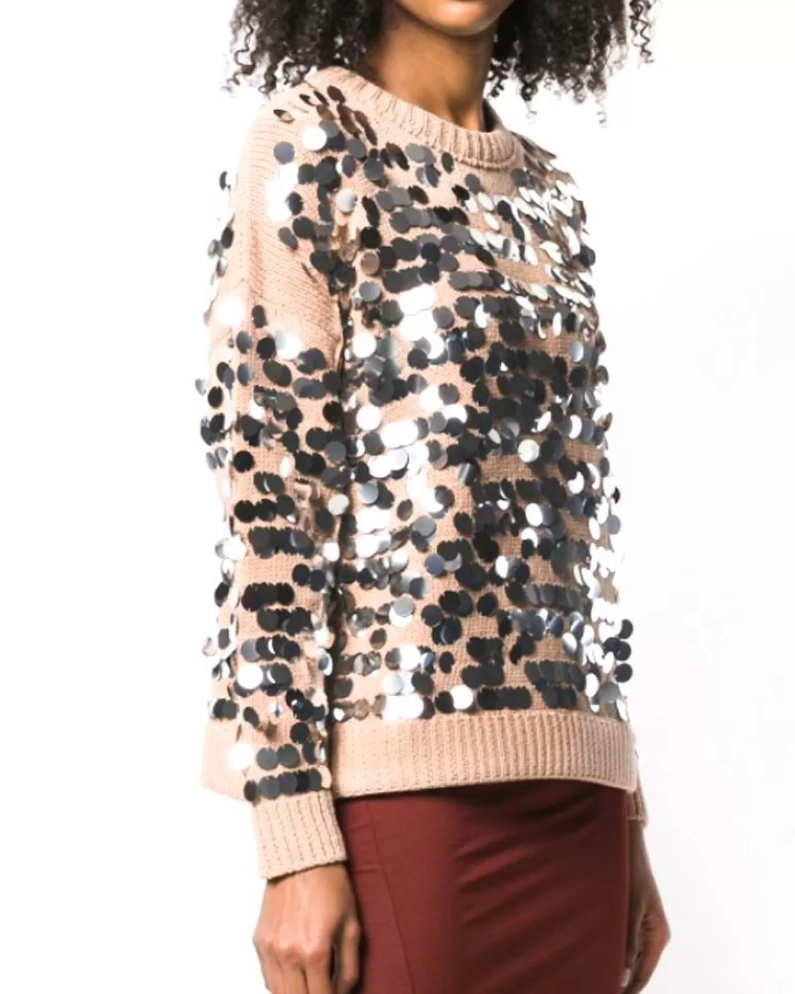 La Piscine Paris Pull en coton à gros sequins Nude Beige Sale