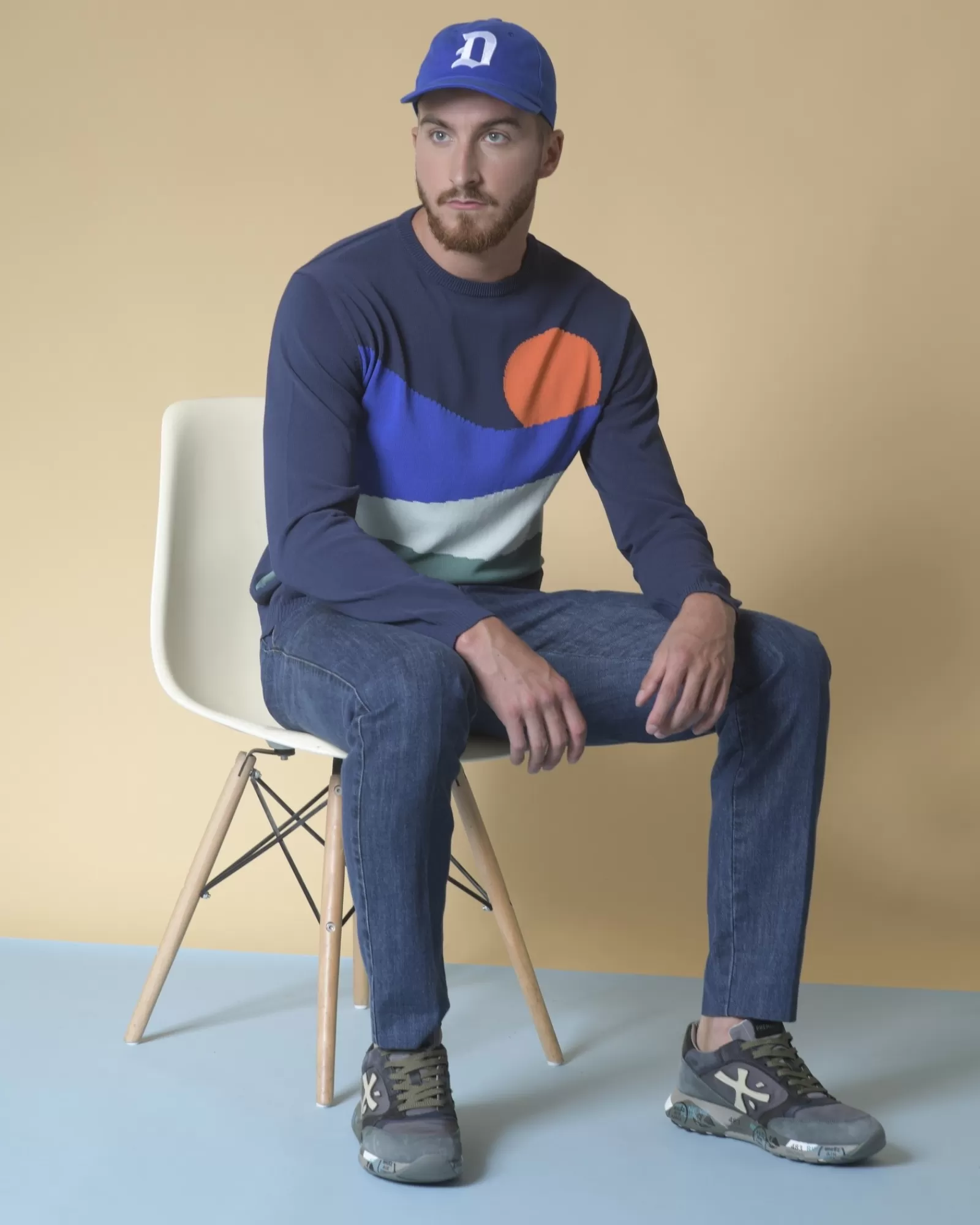 La Piscine Paris Pull en coton mélangé à motif intarsia Daniele Fiesoli Bleu Store
