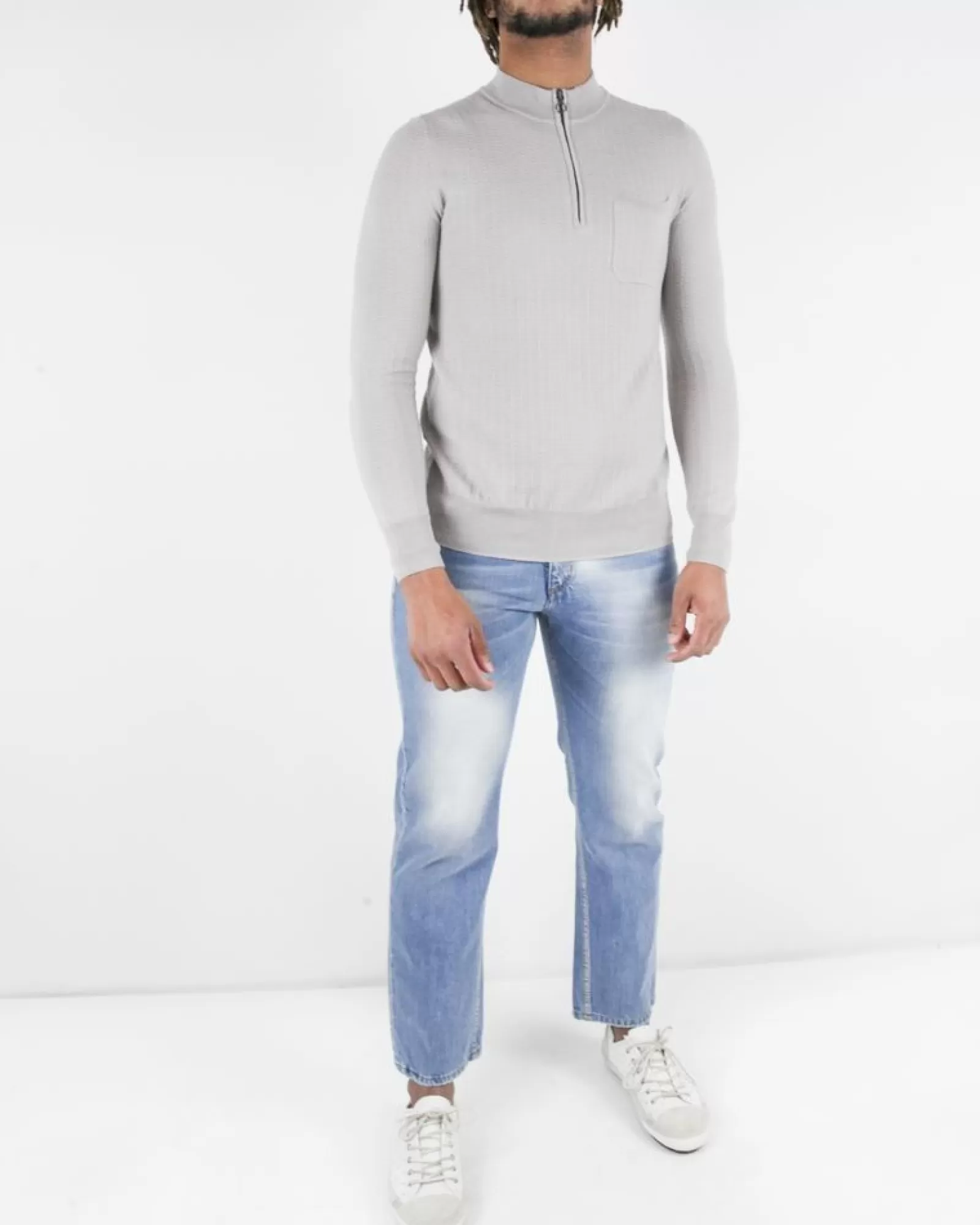 La Piscine Paris Pull en laine motif chevron à col zippé Hosio Gris Cheap