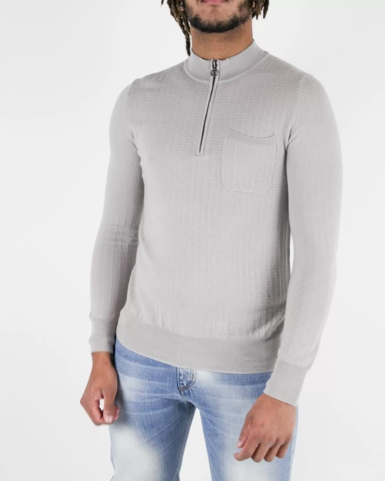 La Piscine Paris Pull en laine motif chevron à col zippé Hosio Gris Cheap
