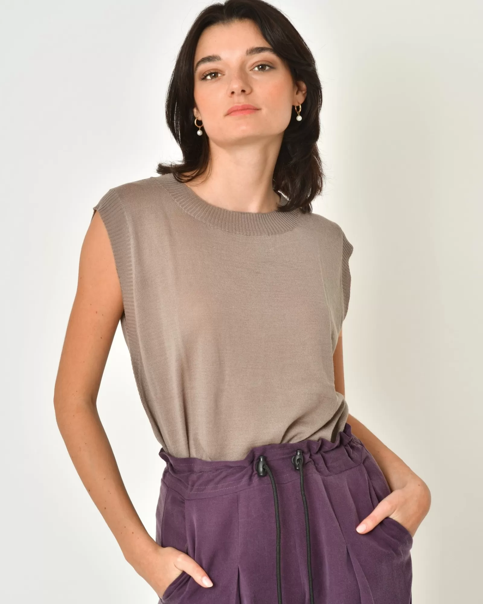 La Piscine Paris Pull en laine mélangé sans manches Malloni Taupe Best Sale
