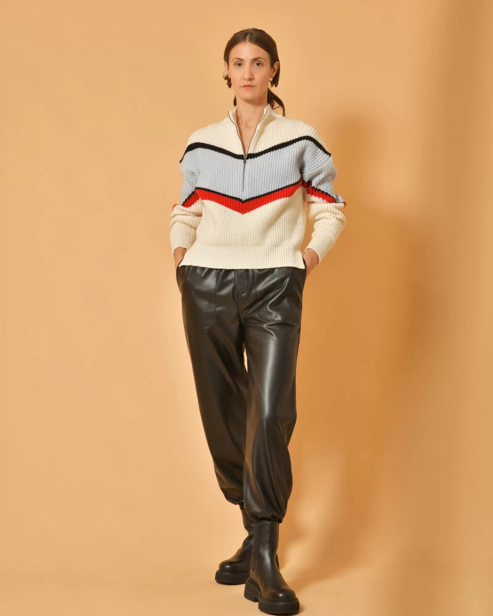 La Piscine Paris Pull en laine mélangée à fermeture à glissière Chloé Stora Beige Sale
