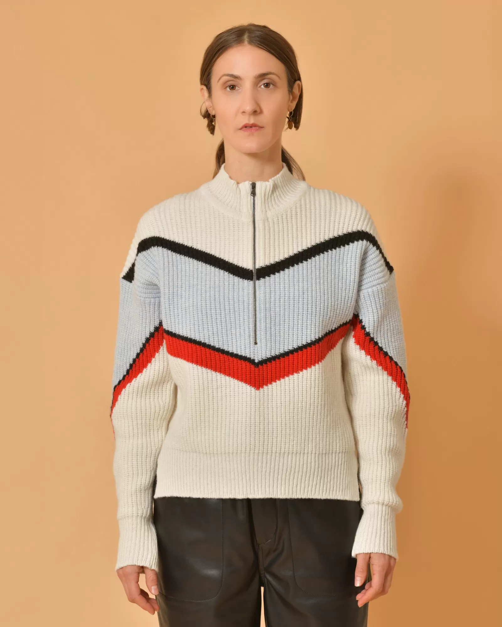 La Piscine Paris Pull en laine mélangée à fermeture à glissière Chloé Stora Beige Sale