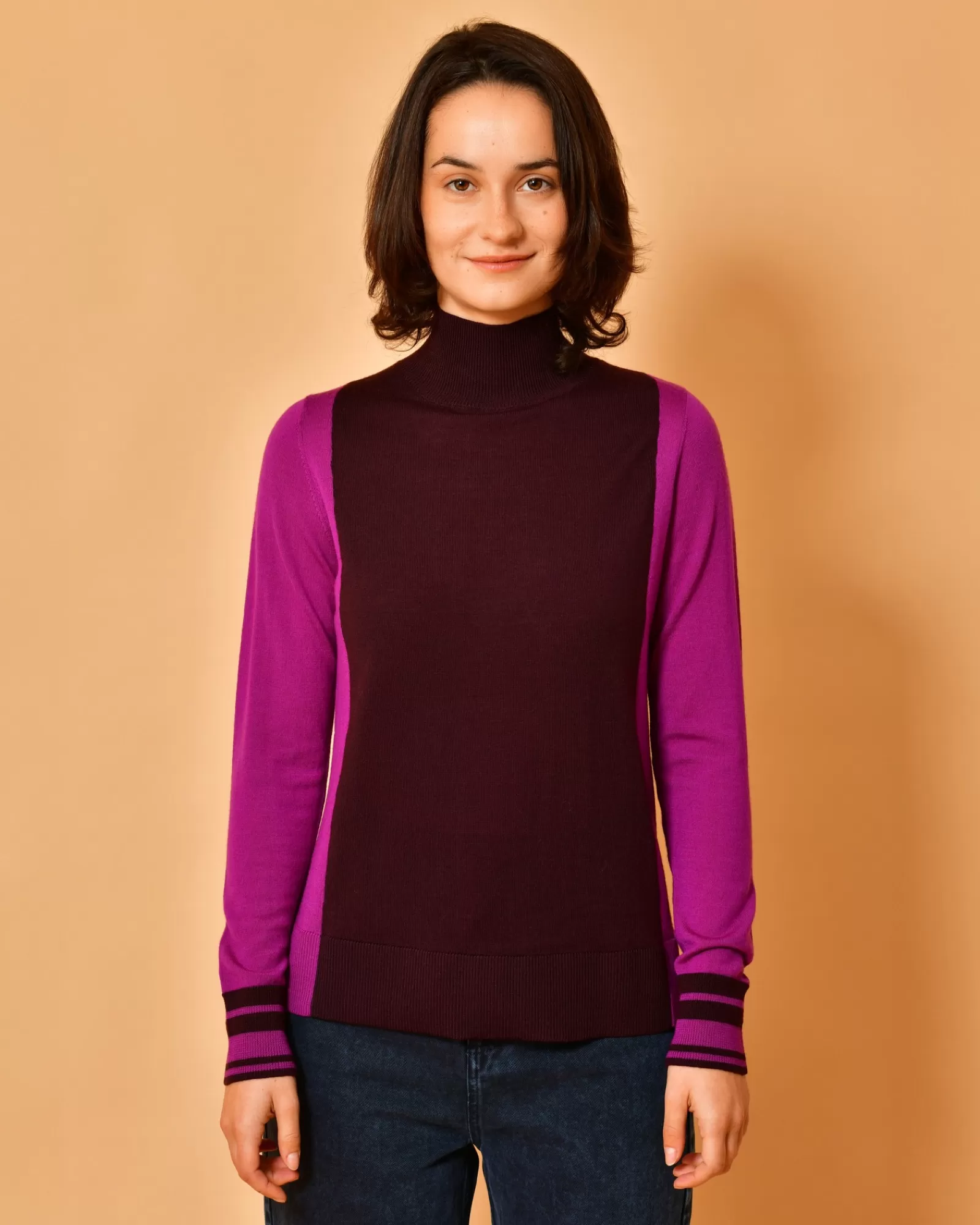 La Piscine Paris Pull en laine mérinos bicolore Chloé Stora Violet New