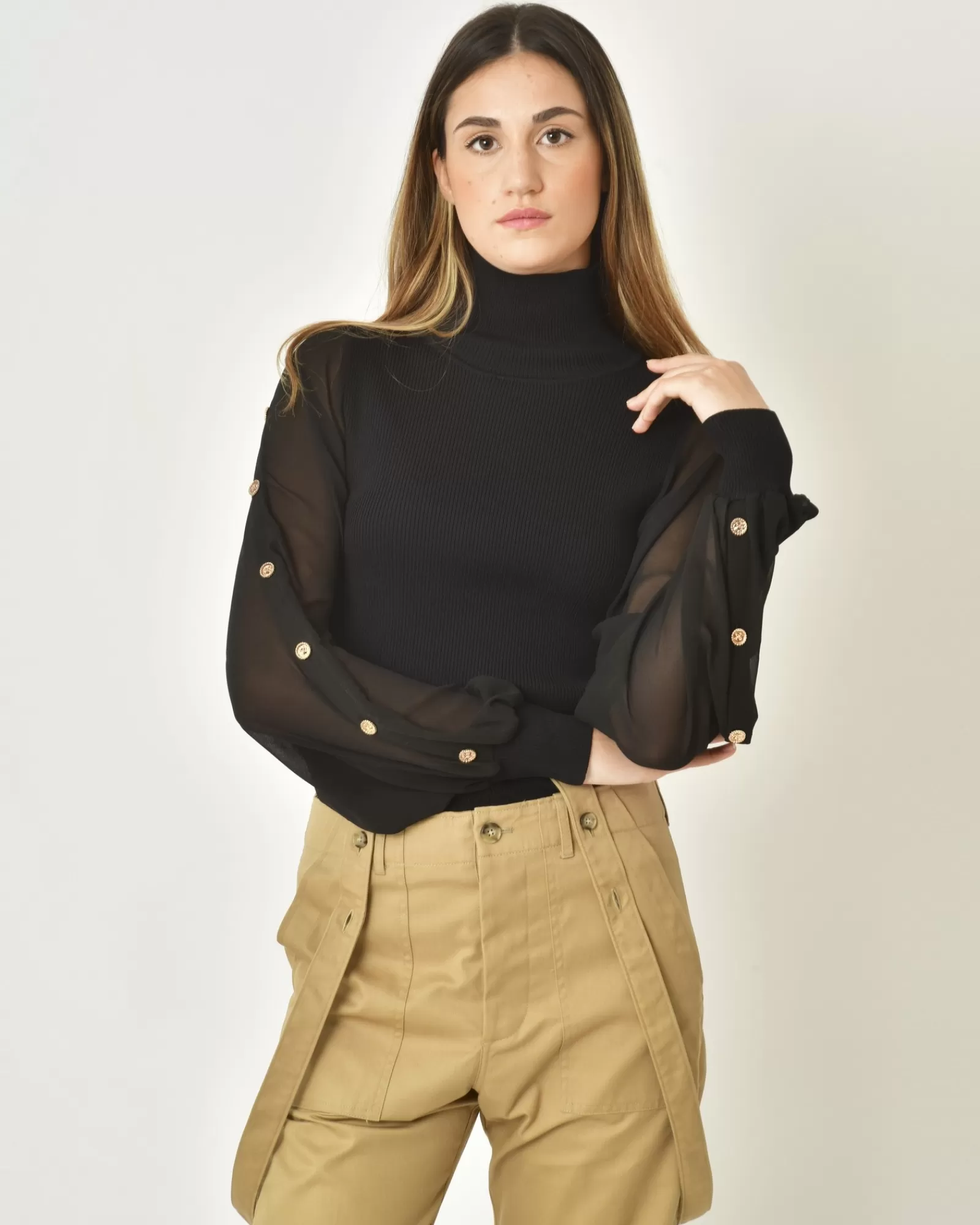 La Piscine Paris Pull en maille à manches boutonnées Edward Achour Noir Sale
