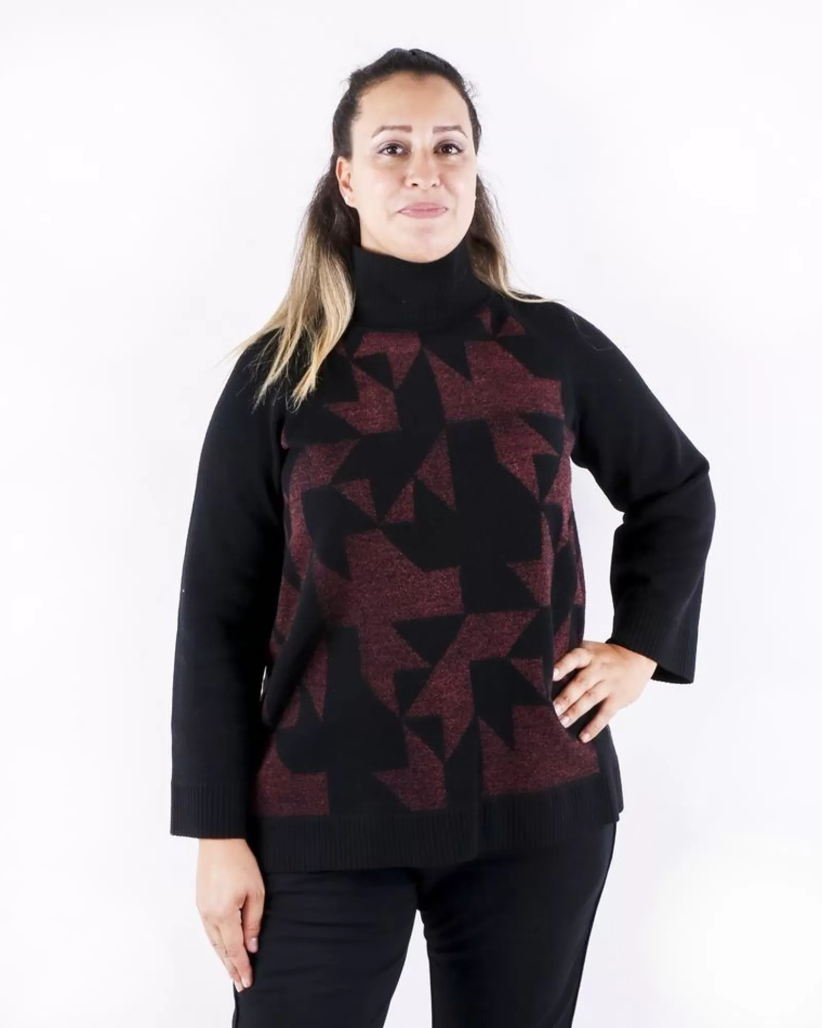 La Piscine Paris Pull en mérinos à motifs géométriques rose She's so Noir Flash Sale