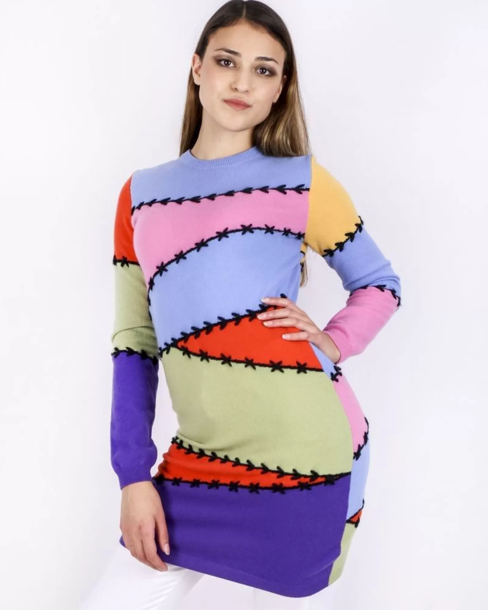 La Piscine Paris Pull façon patchwork en cachemire multicolore Moschino Bleu New