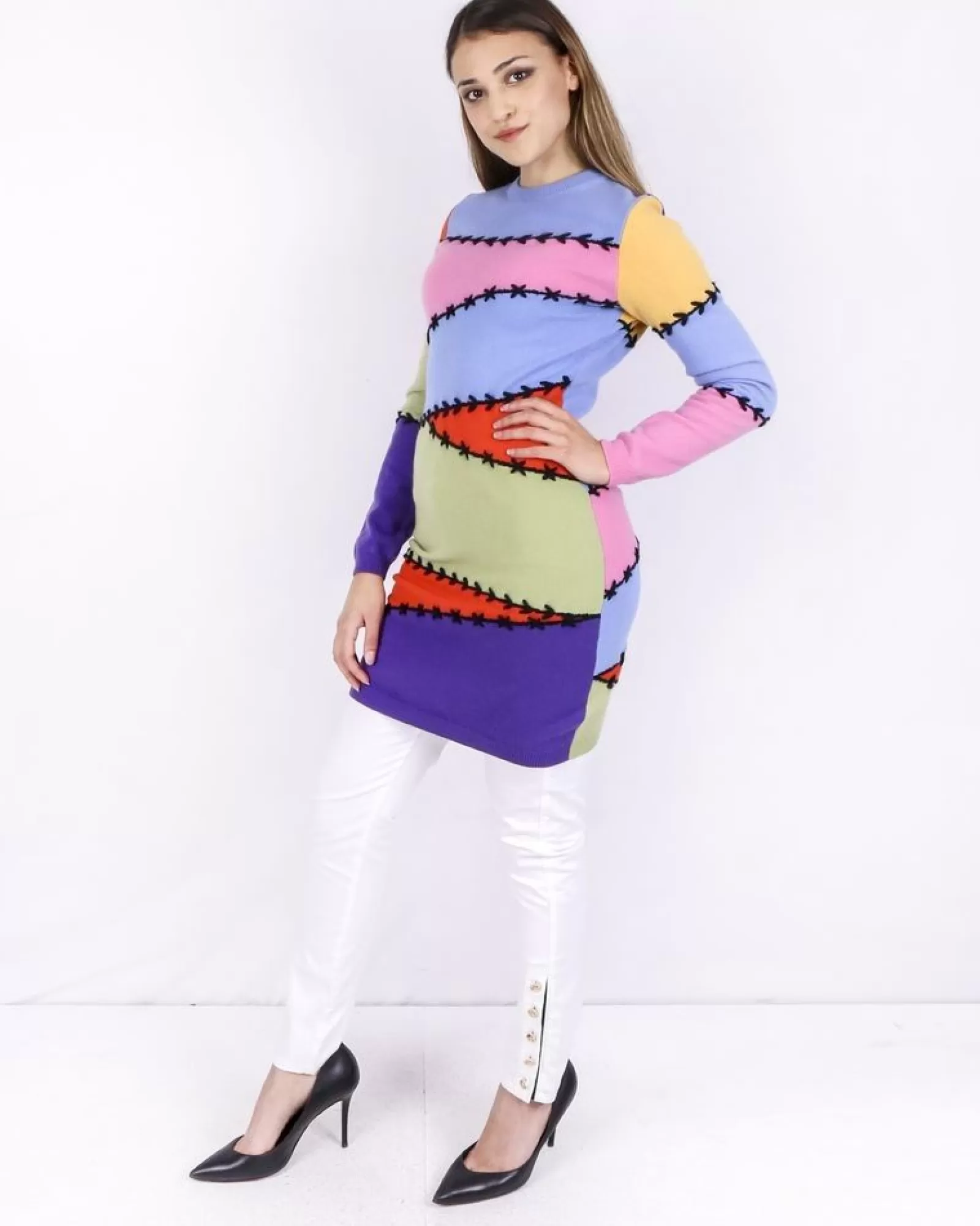 La Piscine Paris Pull façon patchwork en cachemire multicolore Moschino Bleu New