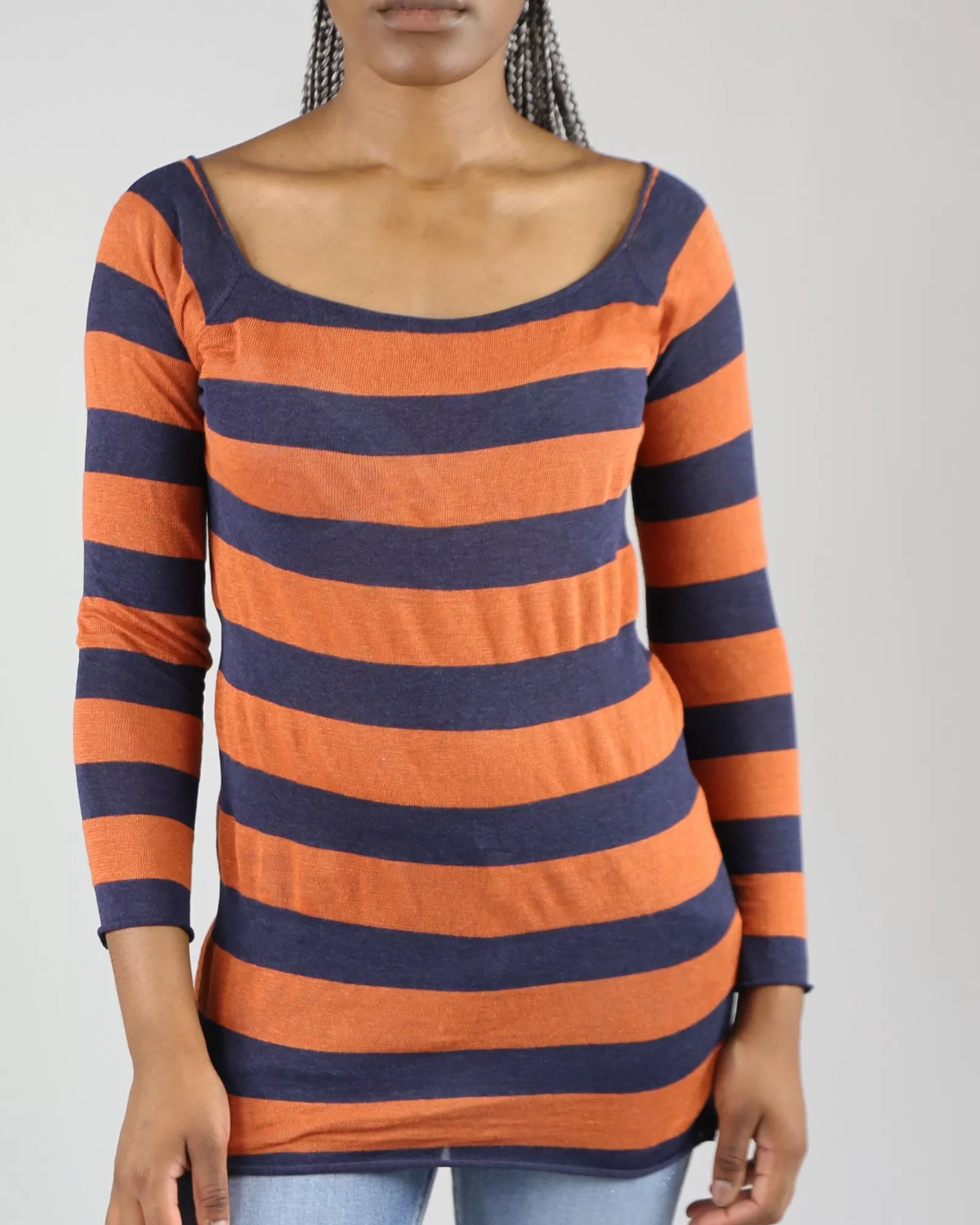 La Piscine Paris Pull fin en lin rayé et bleu Liis Japan Orange Best Sale