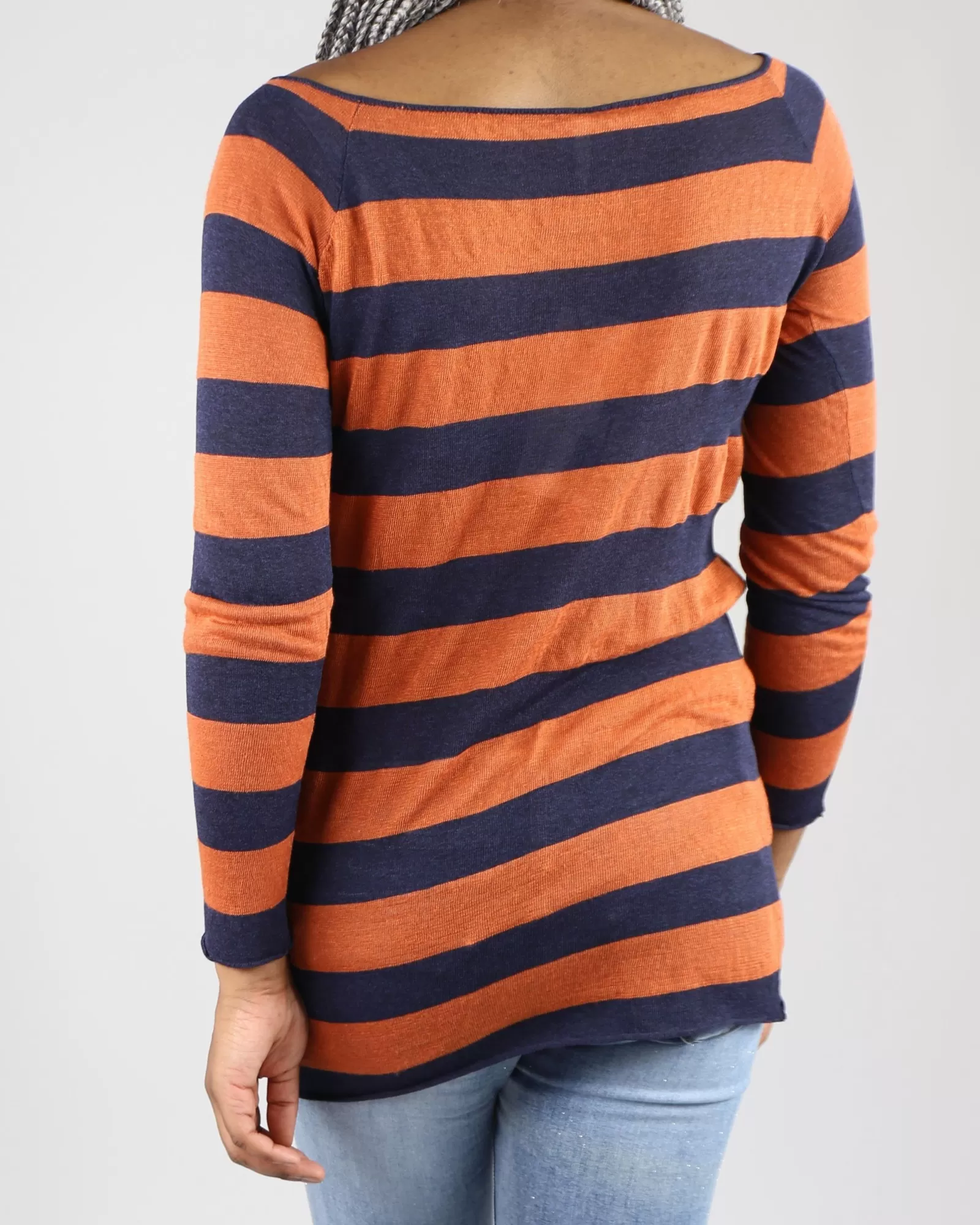 La Piscine Paris Pull fin en lin rayé et bleu Liis Japan Orange Best Sale
