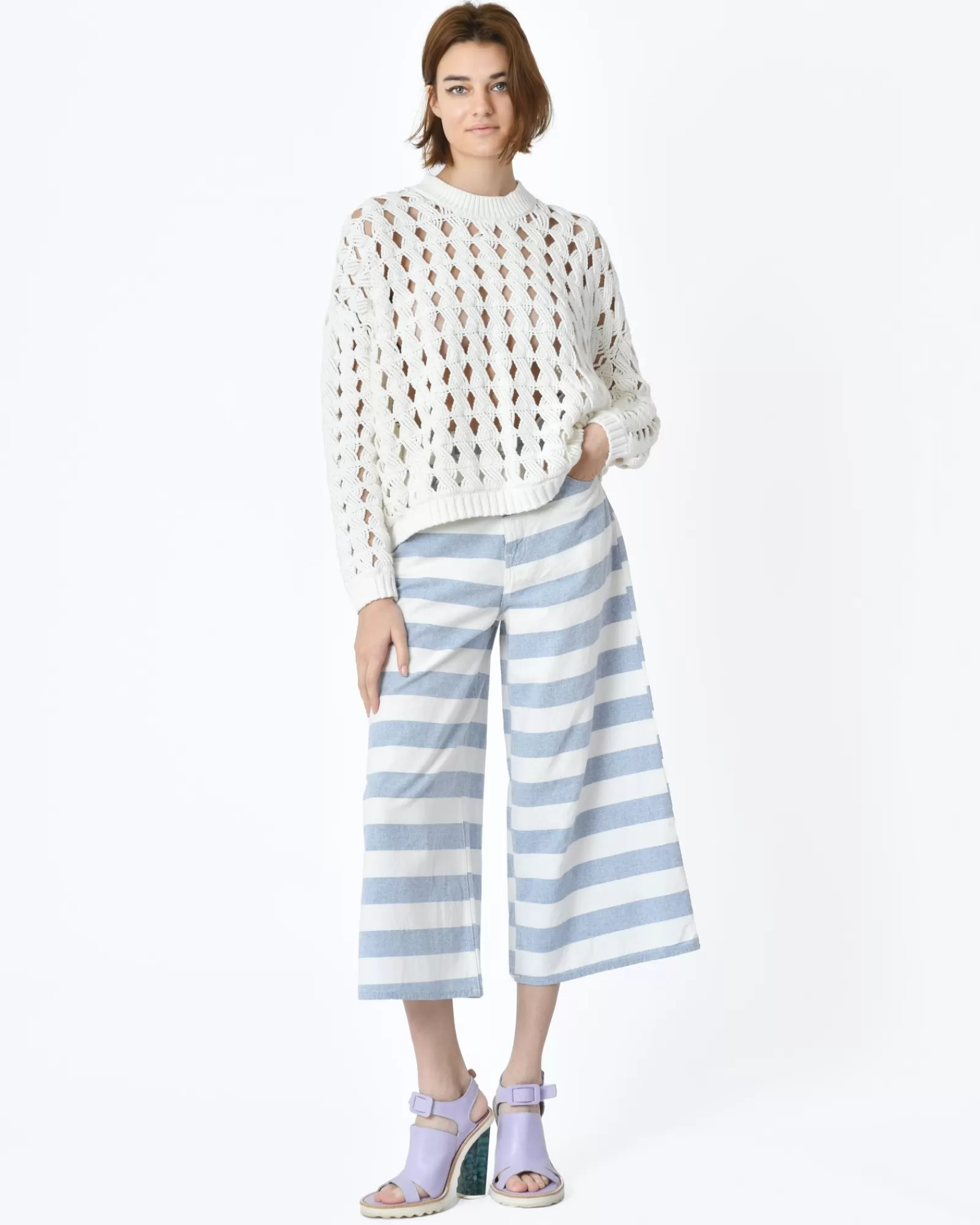 La Piscine Paris Pull maille ajourée Alexander Mcqueen Blanc Discount