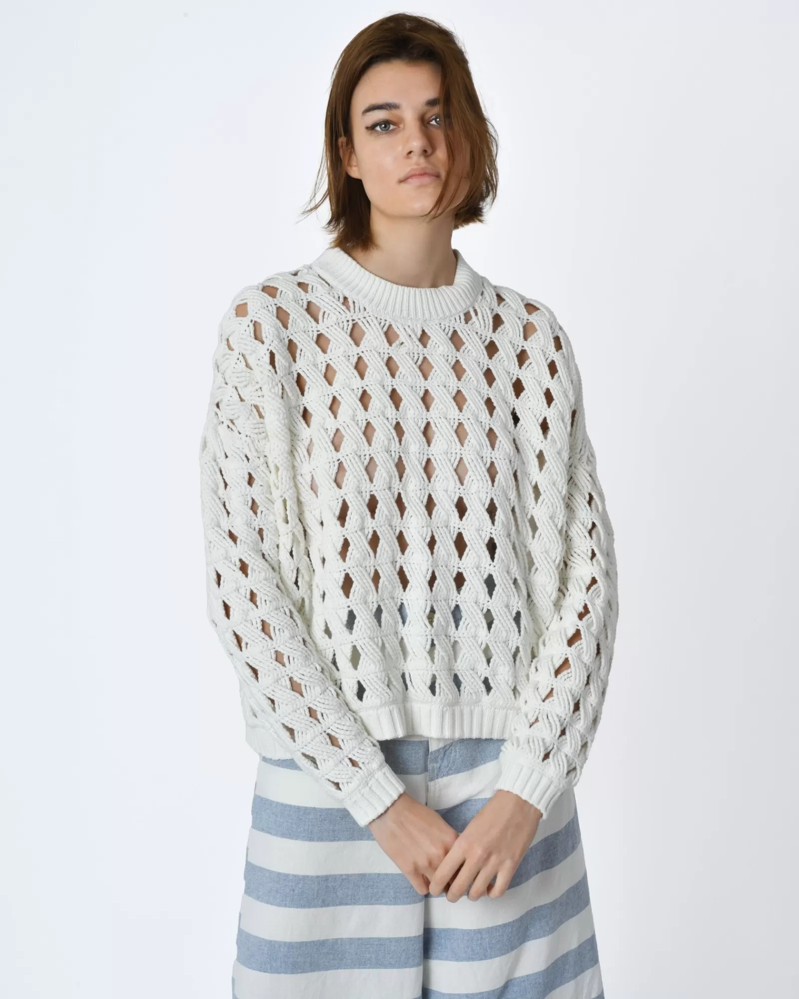 La Piscine Paris Pull maille ajourée Alexander Mcqueen Blanc Discount