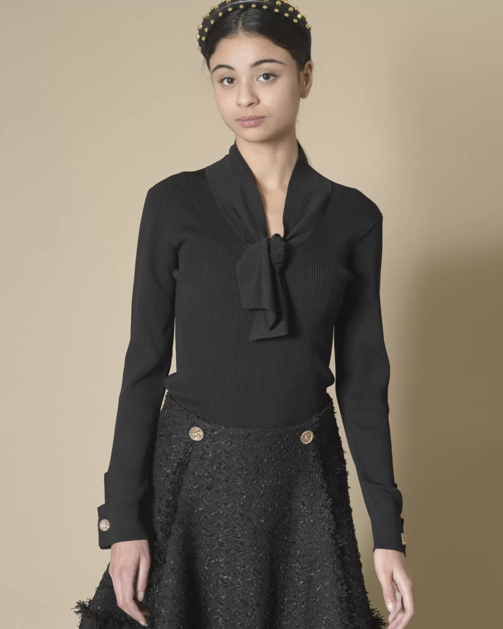 La Piscine Paris Pull côtelé à col lavallière Edward Achour Noir Shop