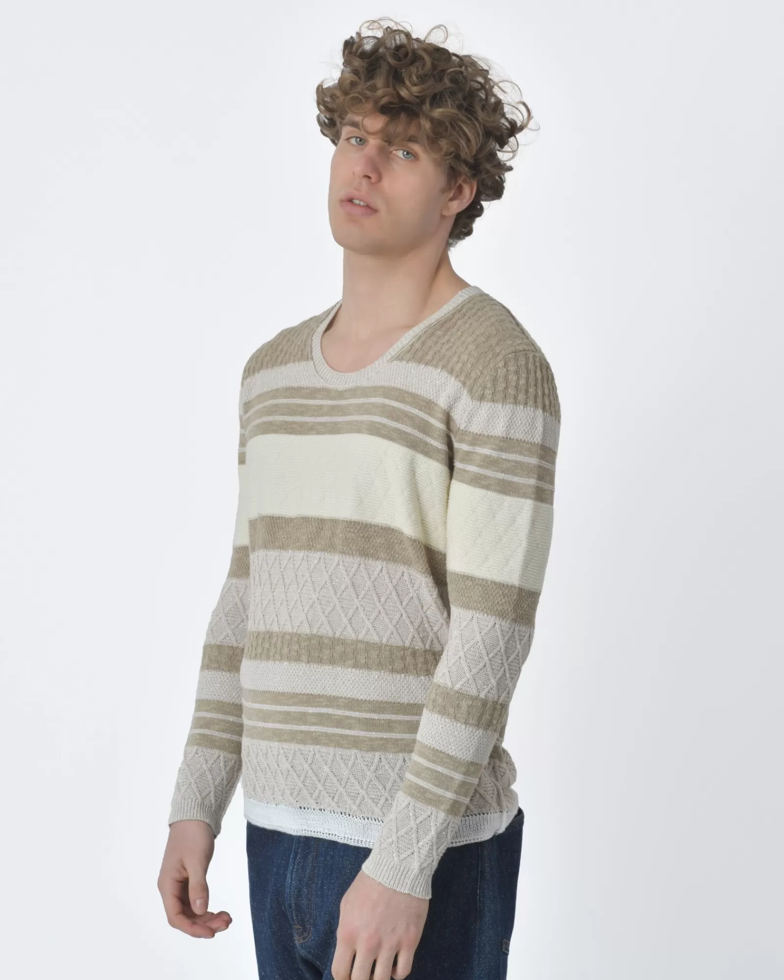 La Piscine Paris Pull rayé maille Gabriele Pasini Beige Hot