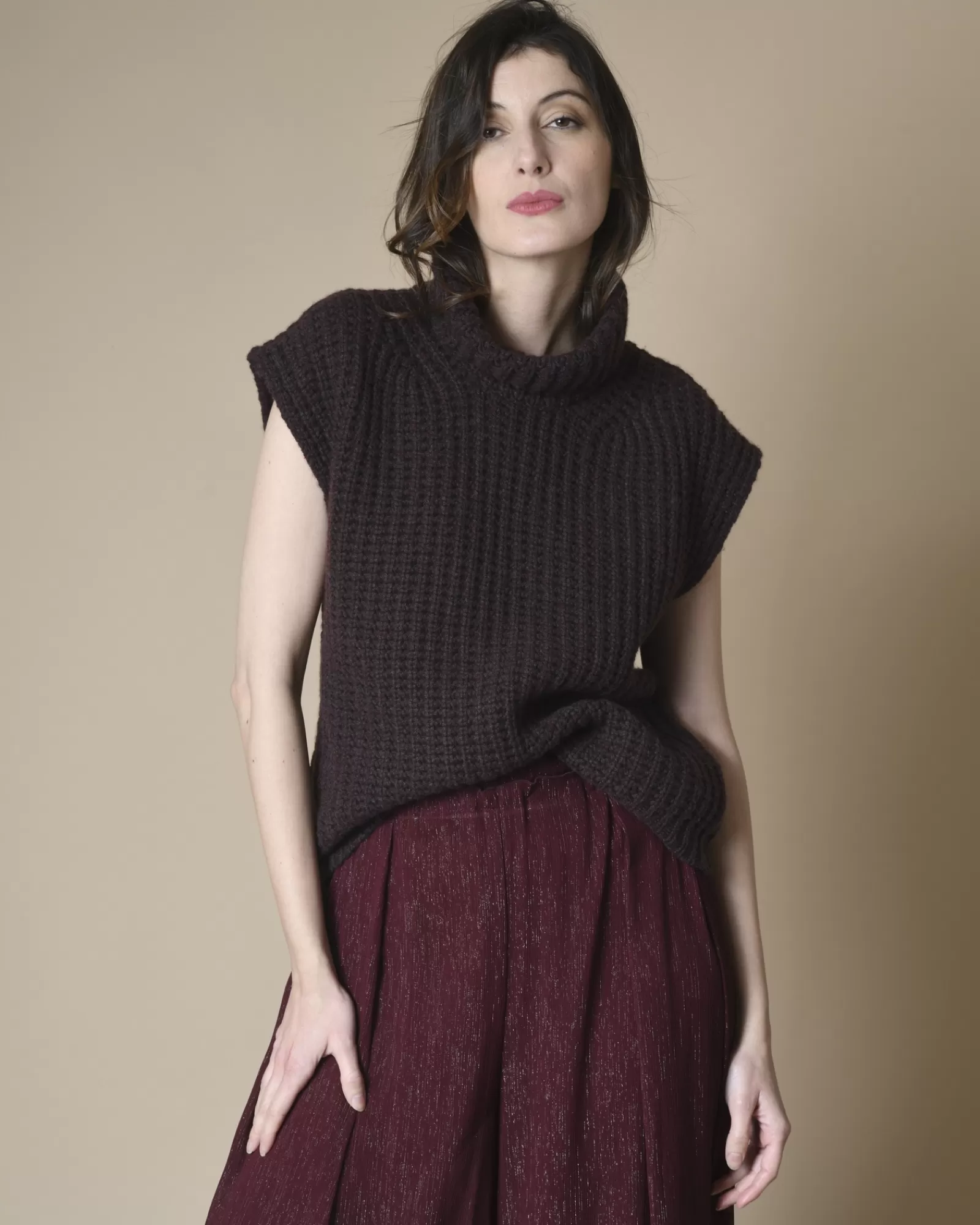 La Piscine Paris Pull sans manches en cachemire Manostorti Marron Discount