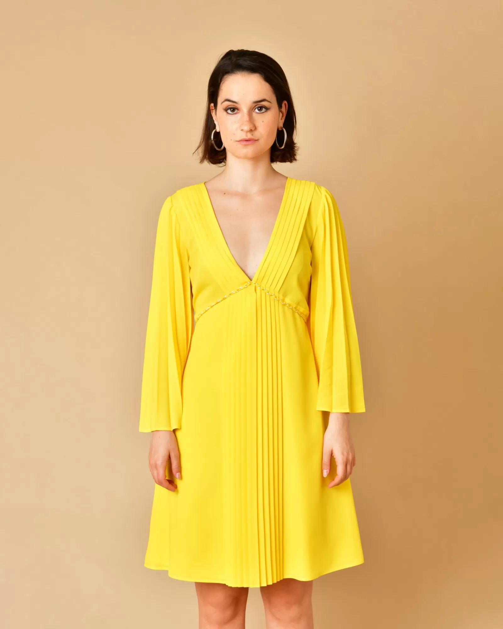 La Piscine Paris Robe à plis et ceinture tressée Sfizio Jaune Best Sale