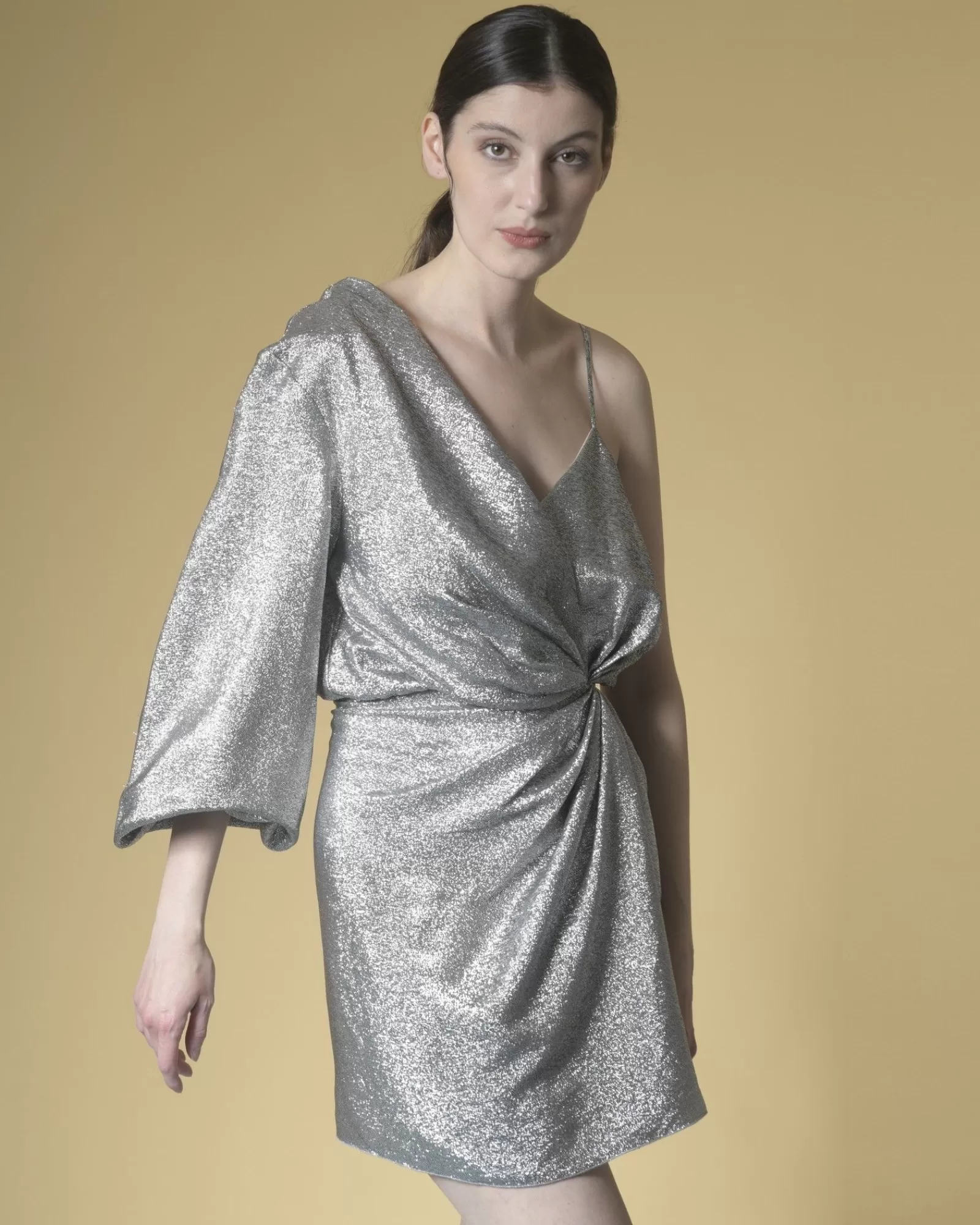 La Piscine Paris Robe asymétrique en soie métallisée à drapé Space Simona Corsellini Argenté Best Sale