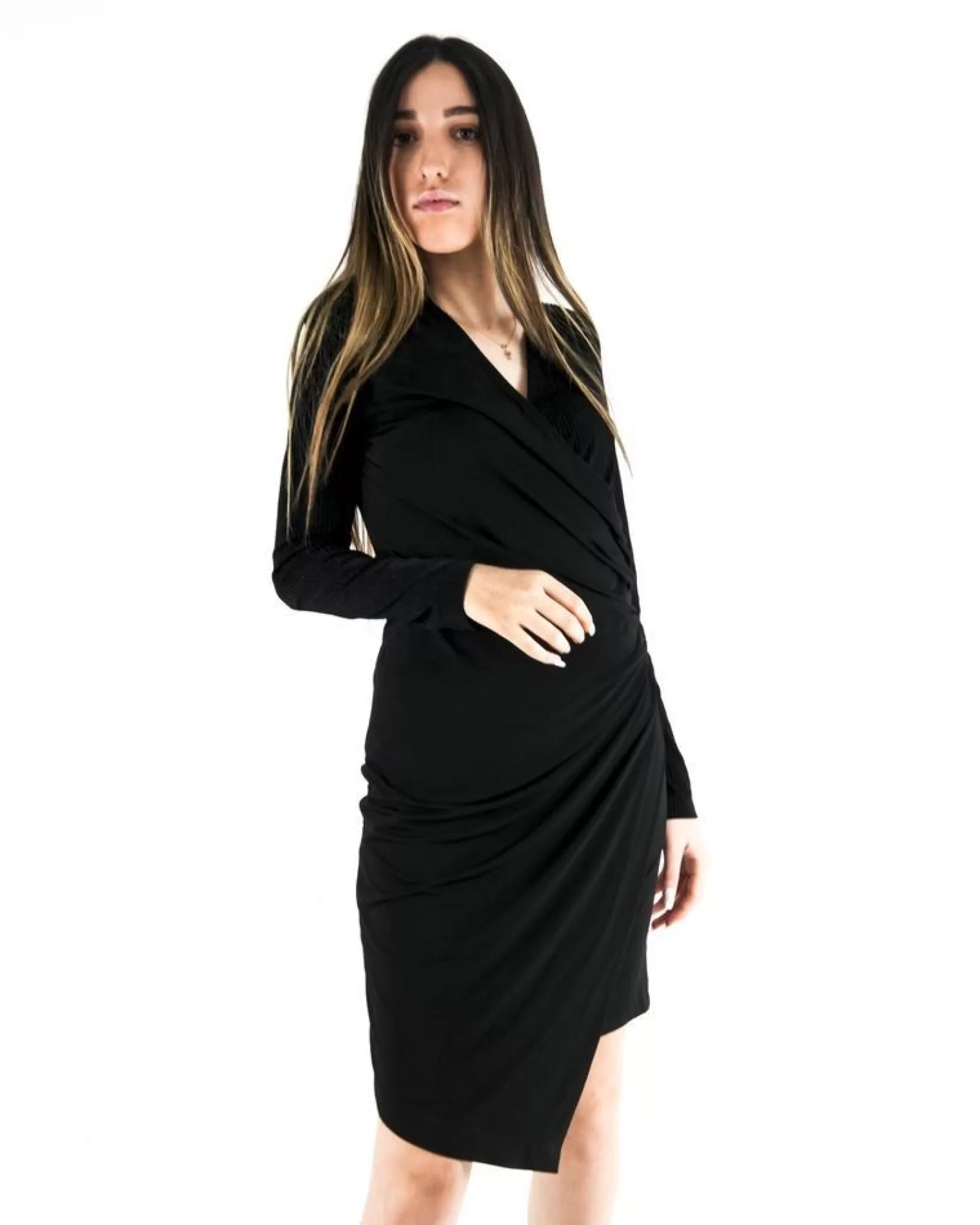La Piscine Paris Robe bi-matières drapée lamée Nenette Noir Clearance