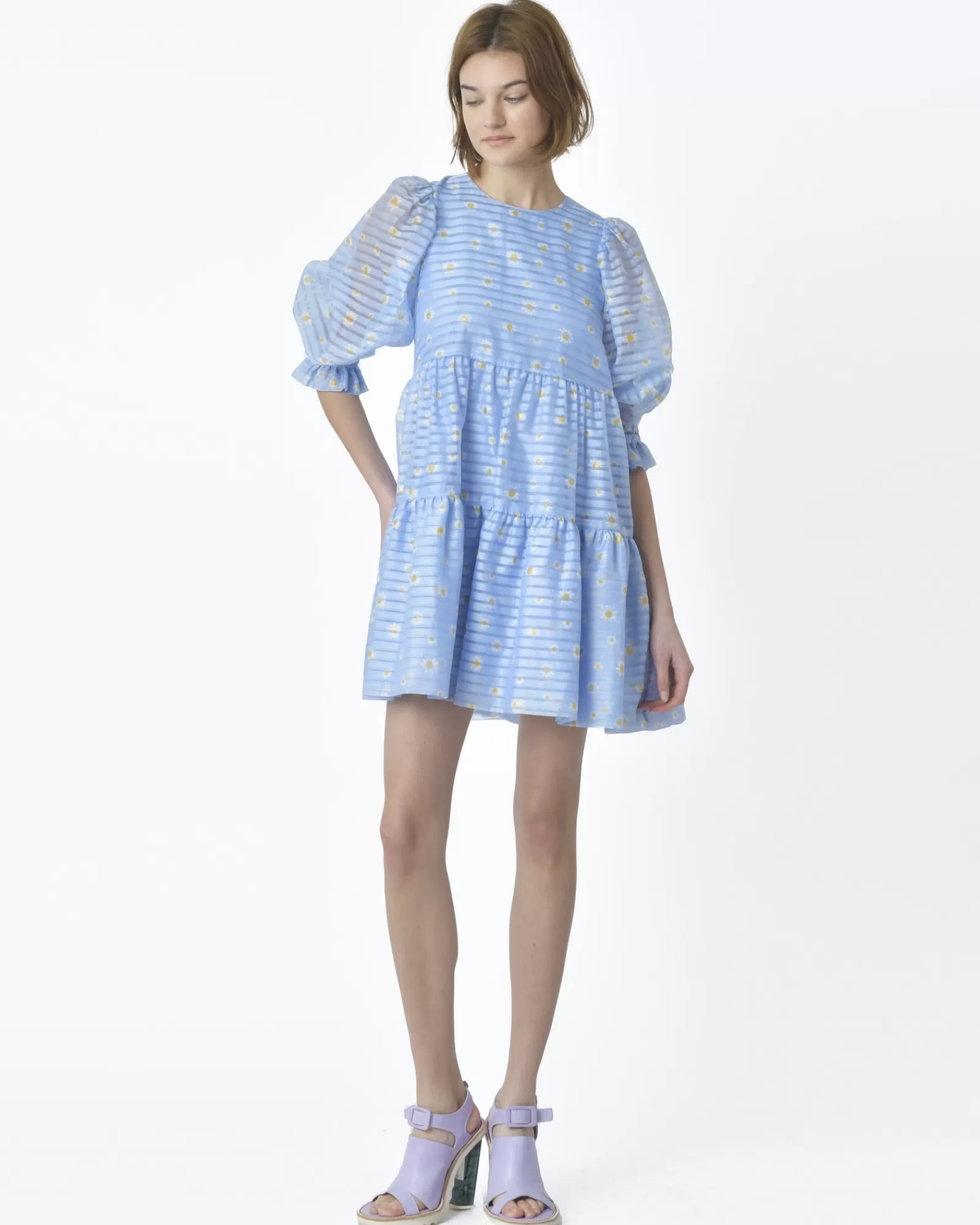 La Piscine Paris Robe e rayée motif all over marguerites Edward Achour Bleu Store