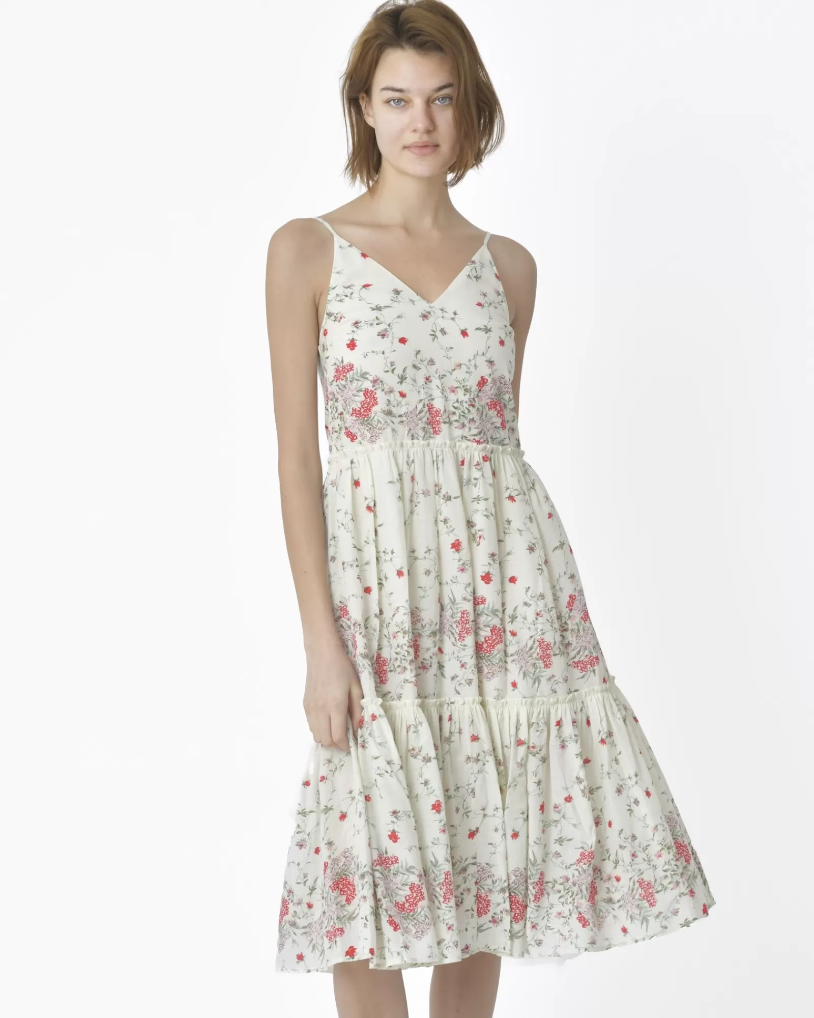 La Piscine Paris Robe bretelles he à volants fleurie Idano Blanc Outlet