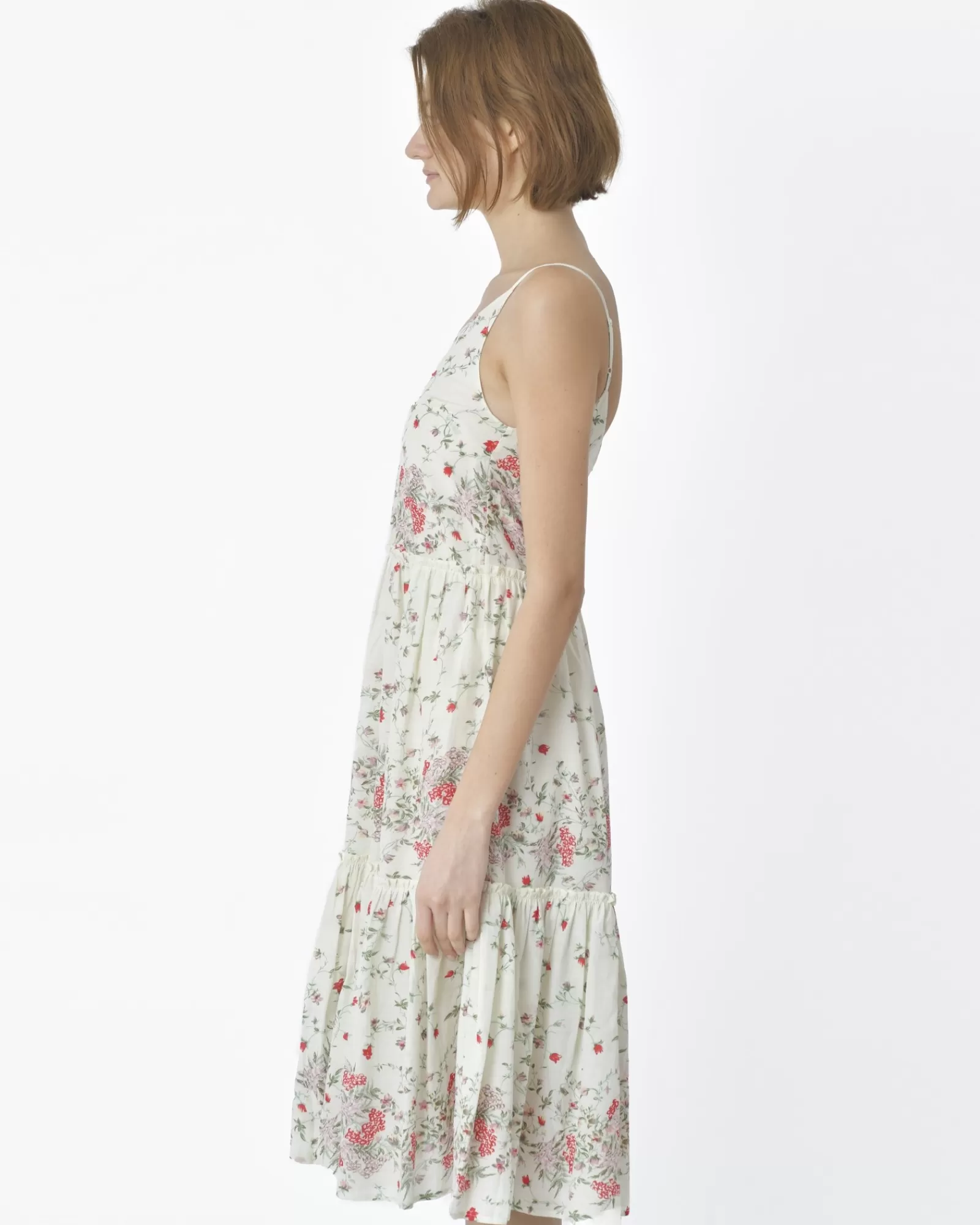 La Piscine Paris Robe bretelles he à volants fleurie Idano Blanc Outlet