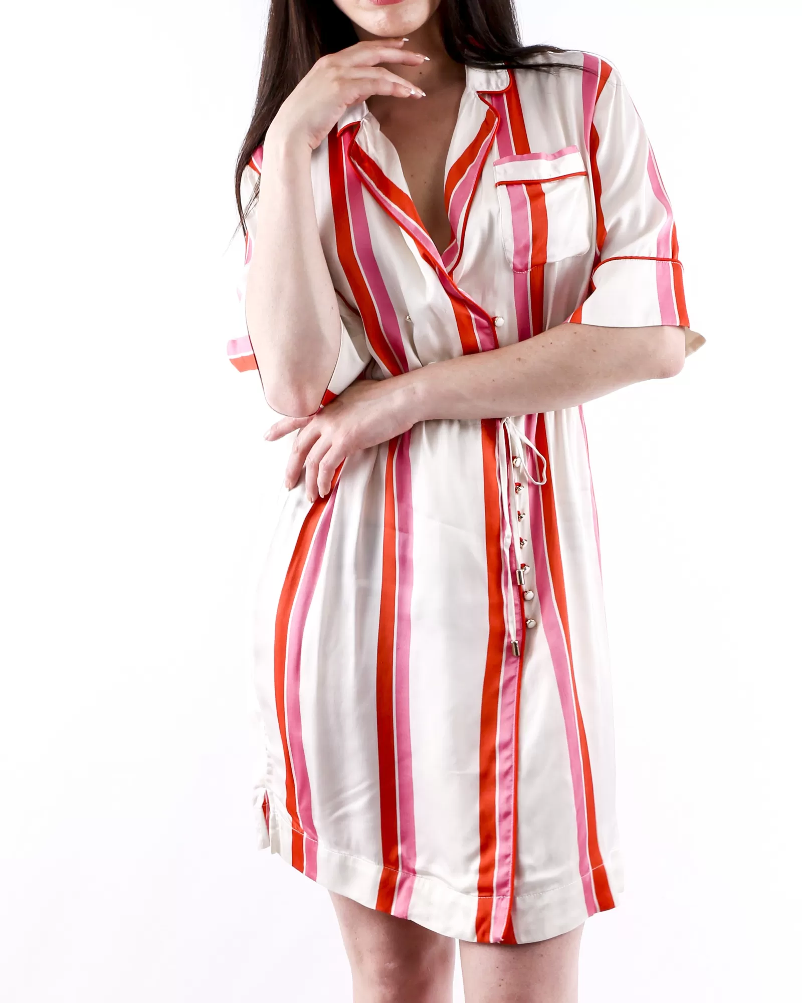 La Piscine Paris Robe cache coeur en satin à rayures colorées Isabelle he Blanc Shop