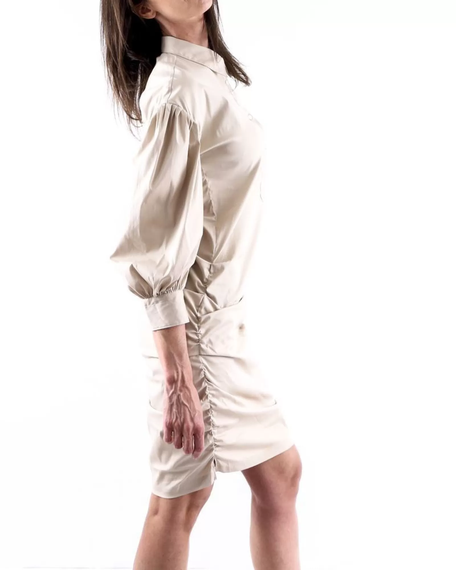 La Piscine Paris Robe chemise à détails froncé Sara Roka Beige Outlet