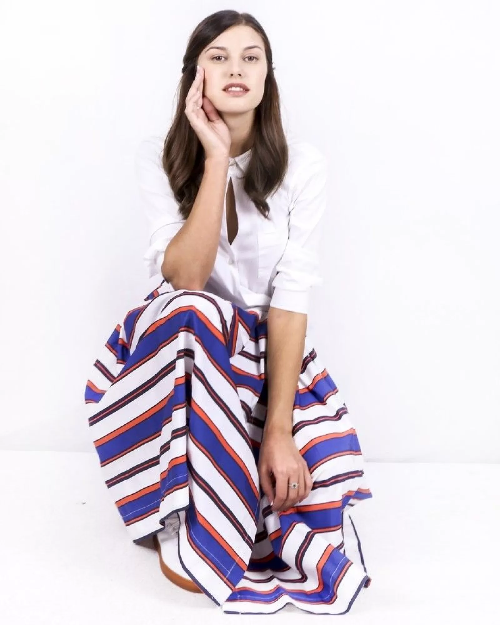 La Piscine Paris Robe chemise he imprimée à détails plissés Sara Roka Blanc Clearance