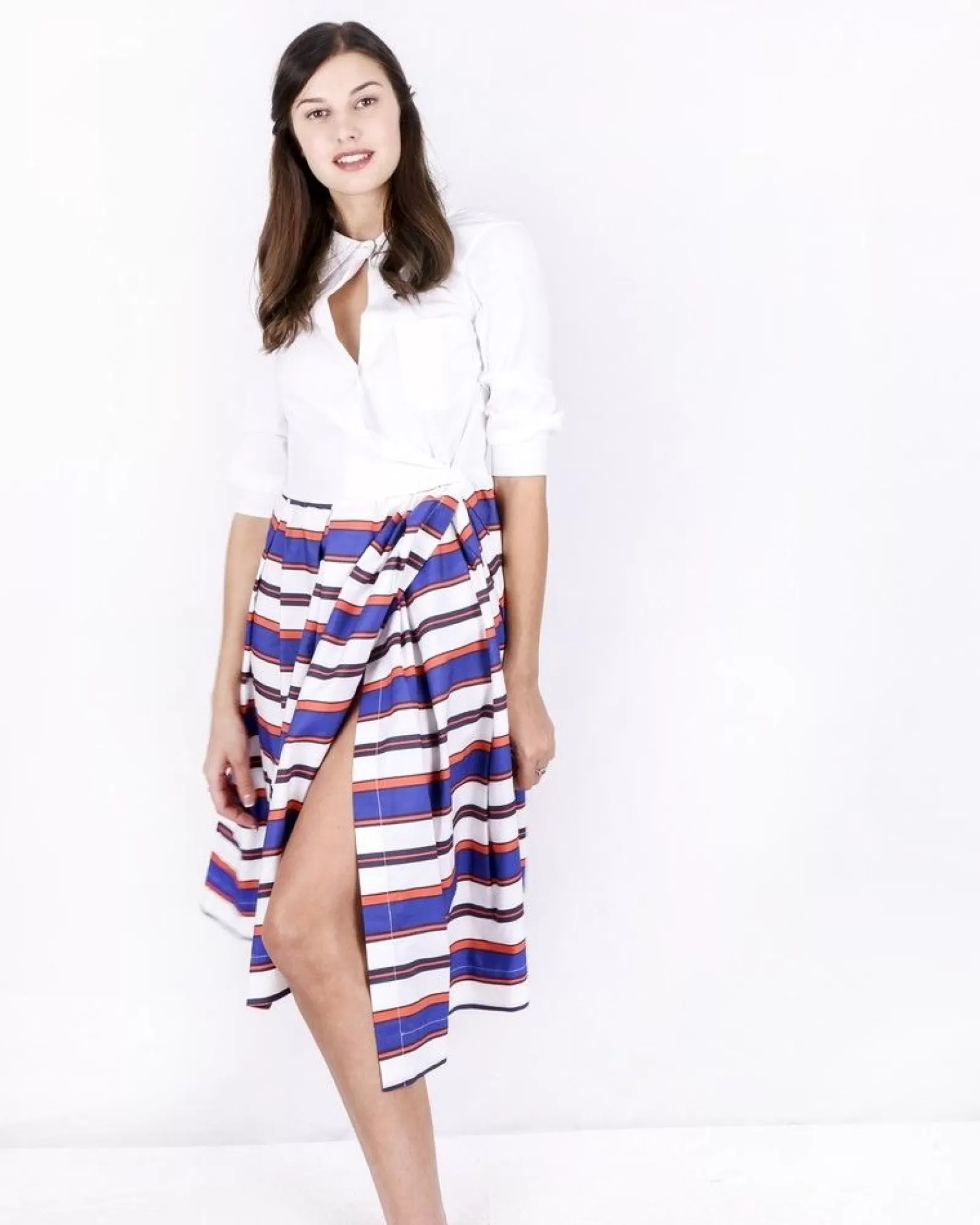 La Piscine Paris Robe chemise he imprimée à détails plissés Sara Roka Blanc Clearance