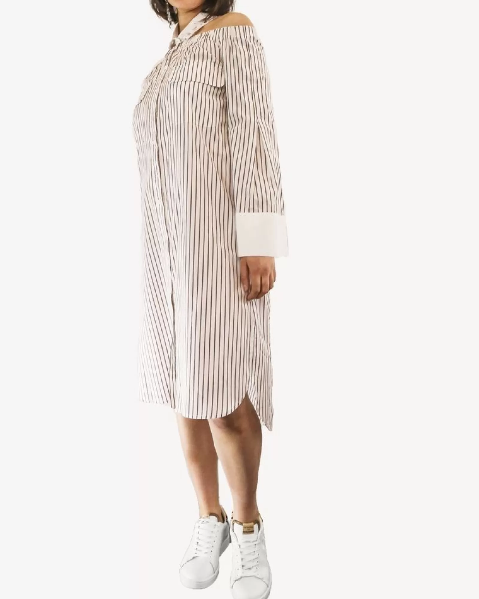 La Piscine Paris Robe chemise col bateau à rayures & col claudine Isabelle he Blanc Best Sale