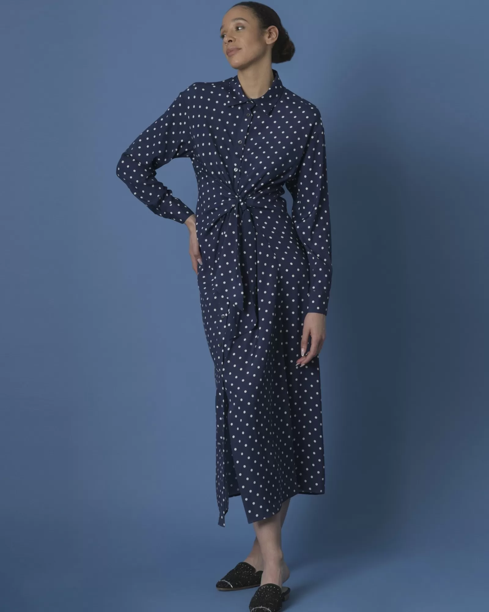 La Piscine Paris Robe chemise longue en soie P.A.R.O.S.H BleuMarine Cheap
