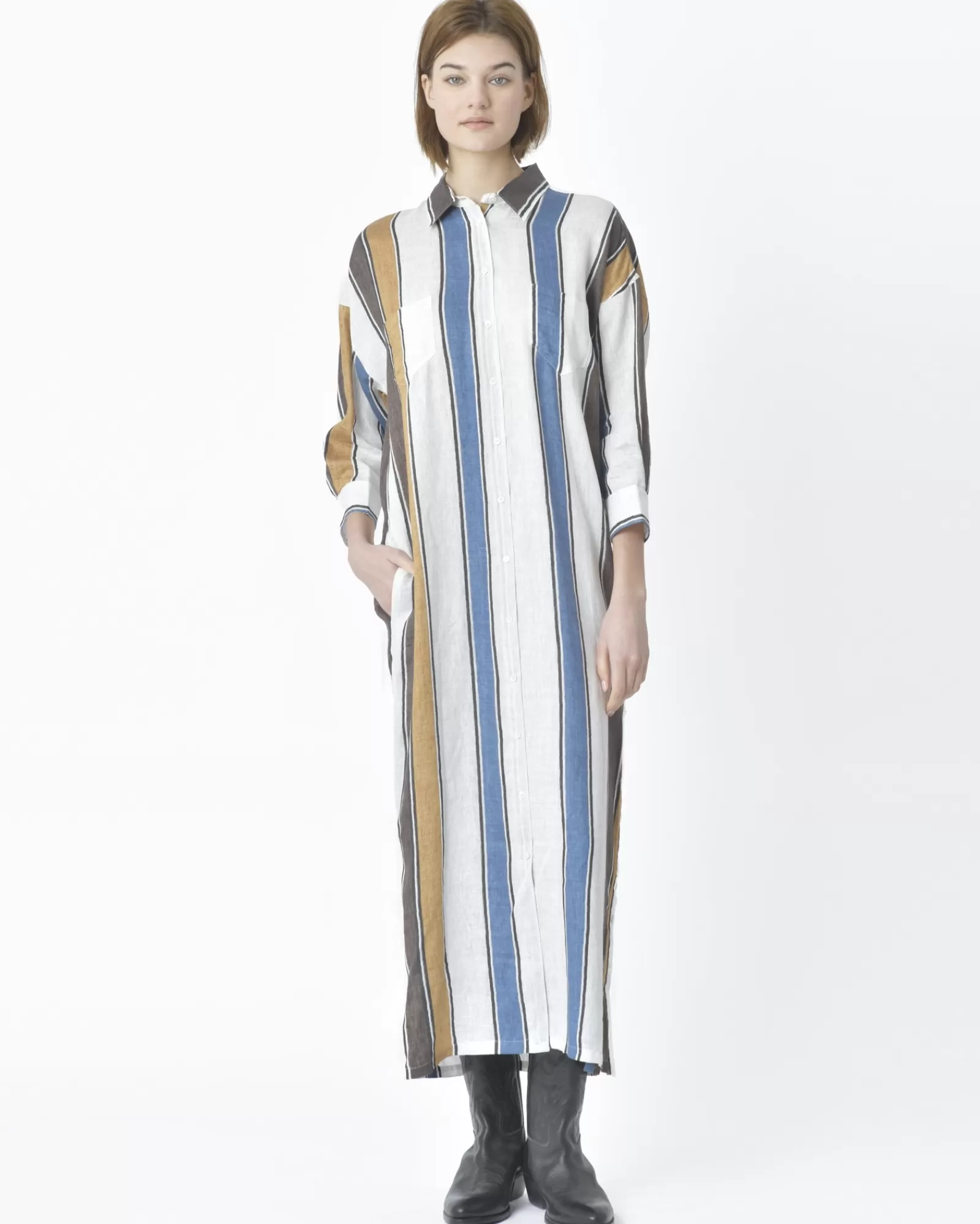 La Piscine Paris Robe chemisier à rayures Sara Roka Blanc Store