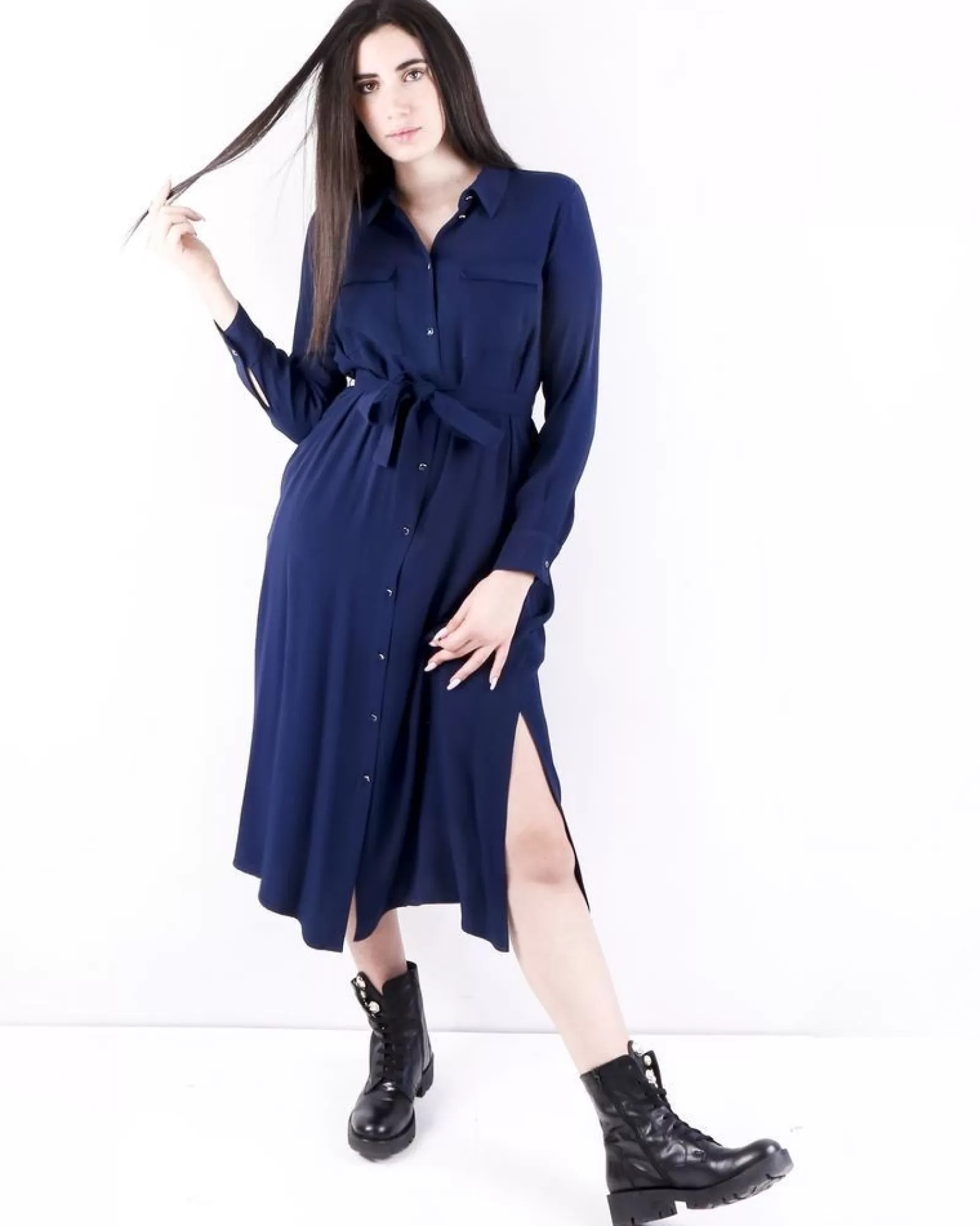 La Piscine Paris Robe chemisier en crêpe e Momoni Bleu Discount