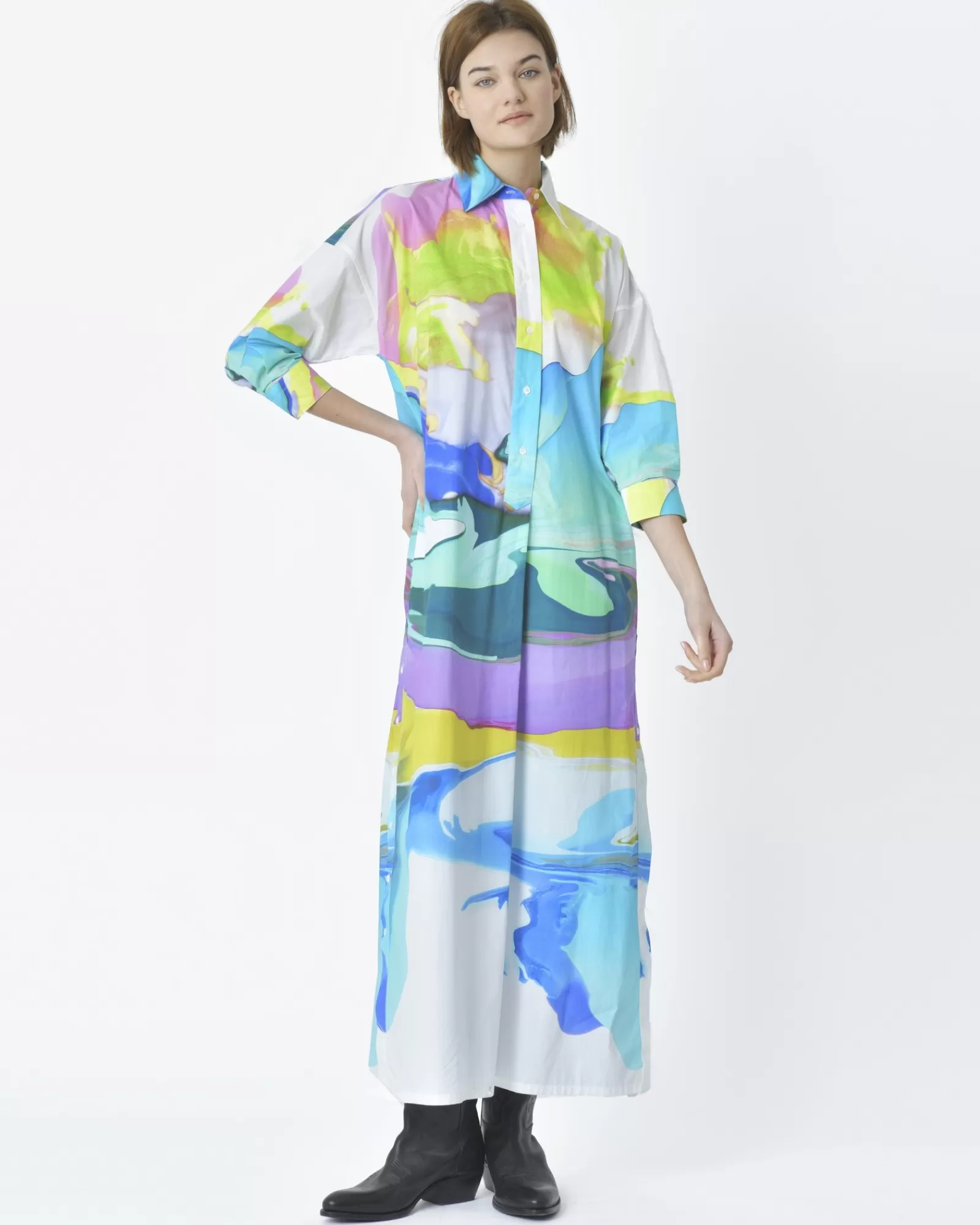La Piscine Paris Robe chemisier motif abstrait Sara Roka Blanc Clearance