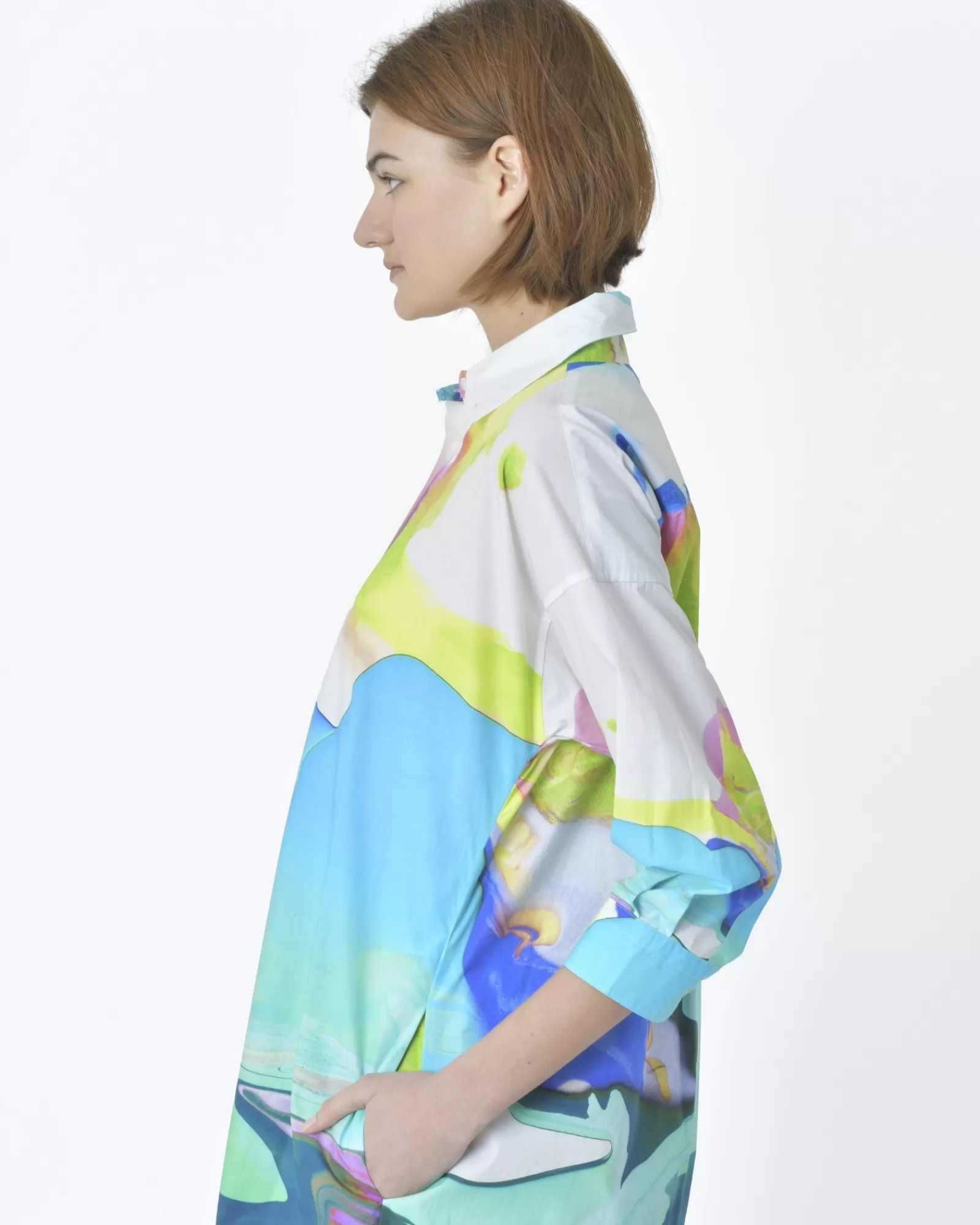 La Piscine Paris Robe chemisier motif abstrait Sara Roka Blanc Clearance